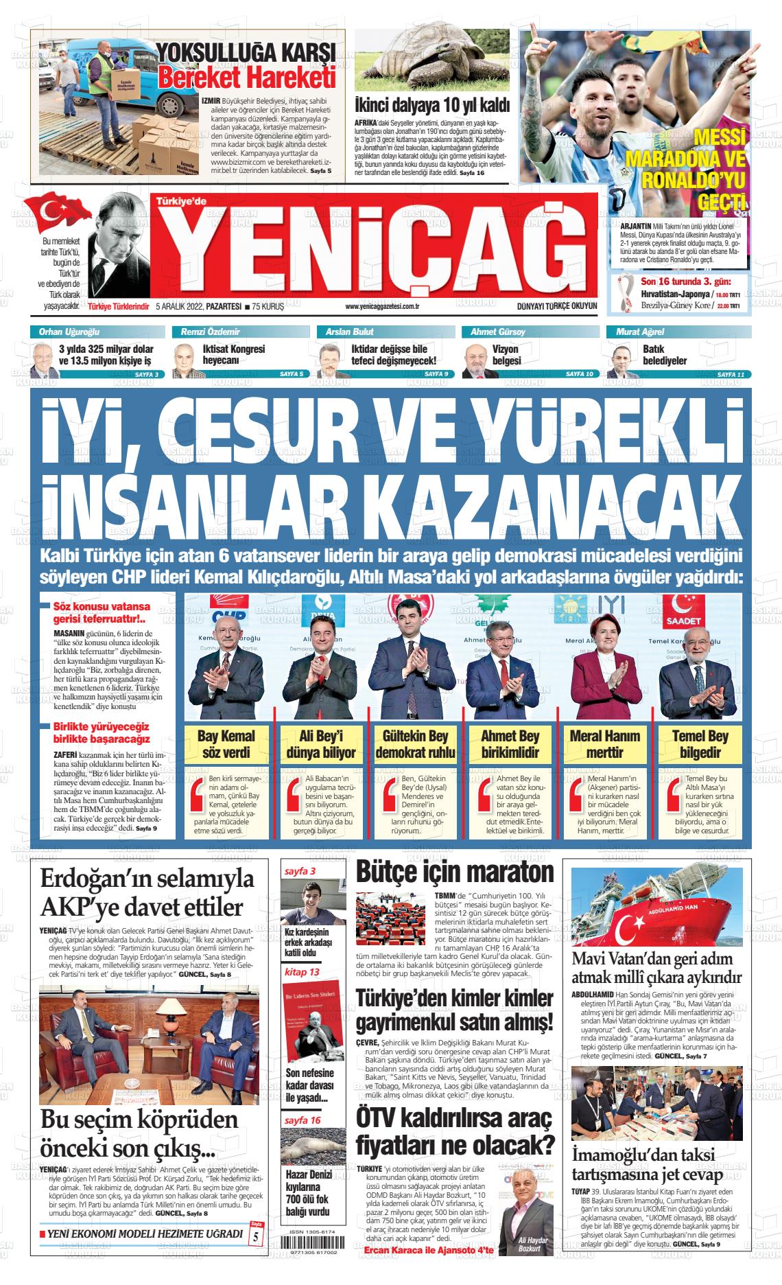 05 Aralık 2022 Yeniçağ Gazete Manşeti
