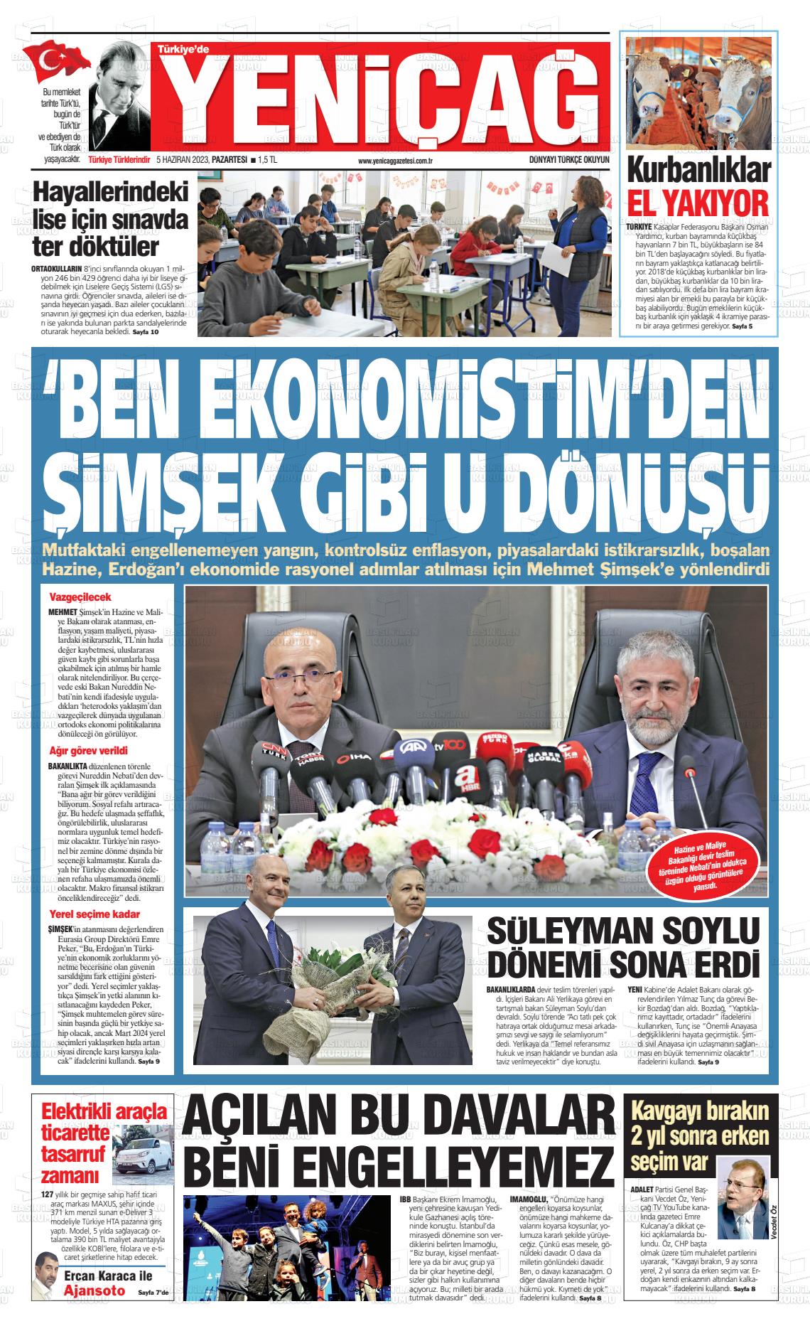 05 Haziran 2023 Yeniçağ Gazete Manşeti