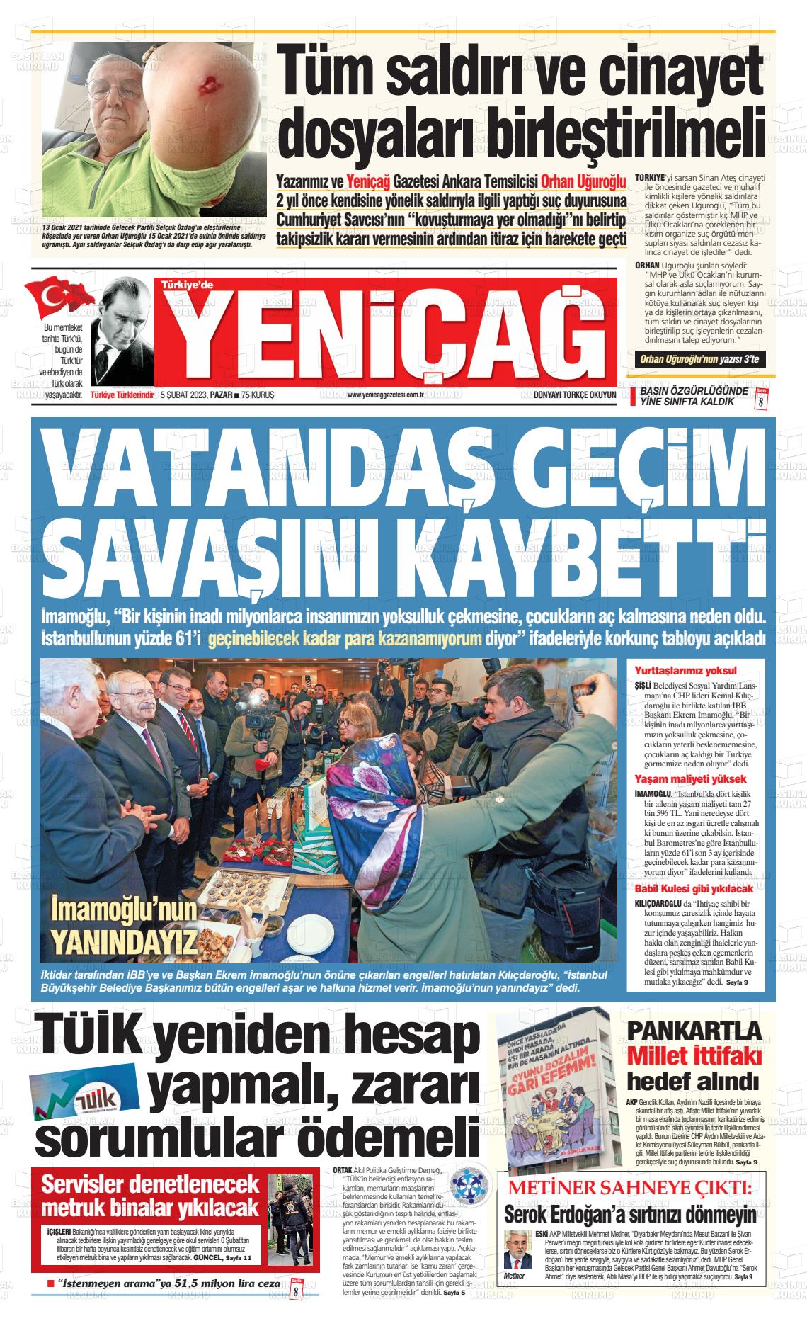 05 Şubat 2023 Yeniçağ Gazete Manşeti