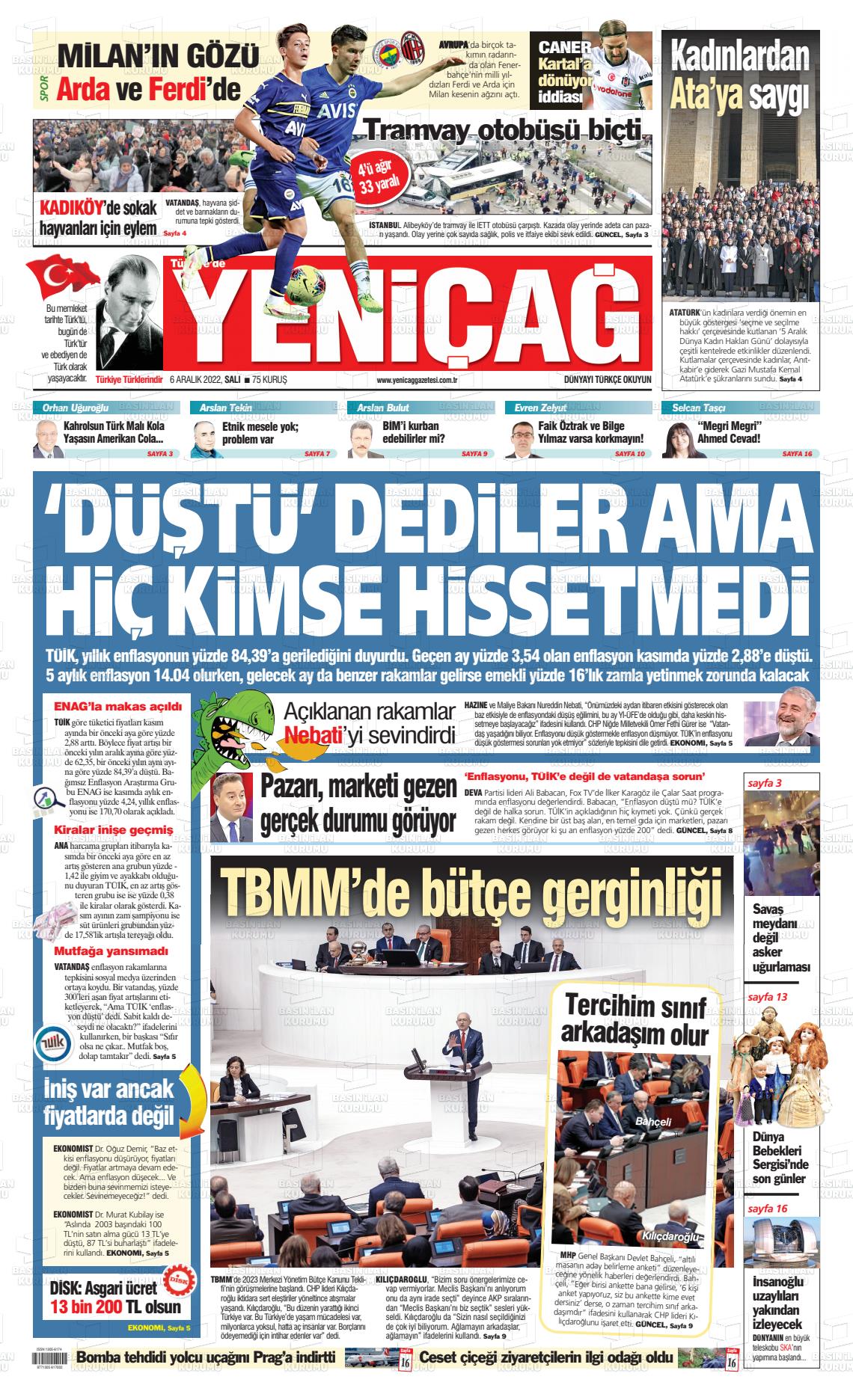 06 Aralık 2022 Yeniçağ Gazete Manşeti