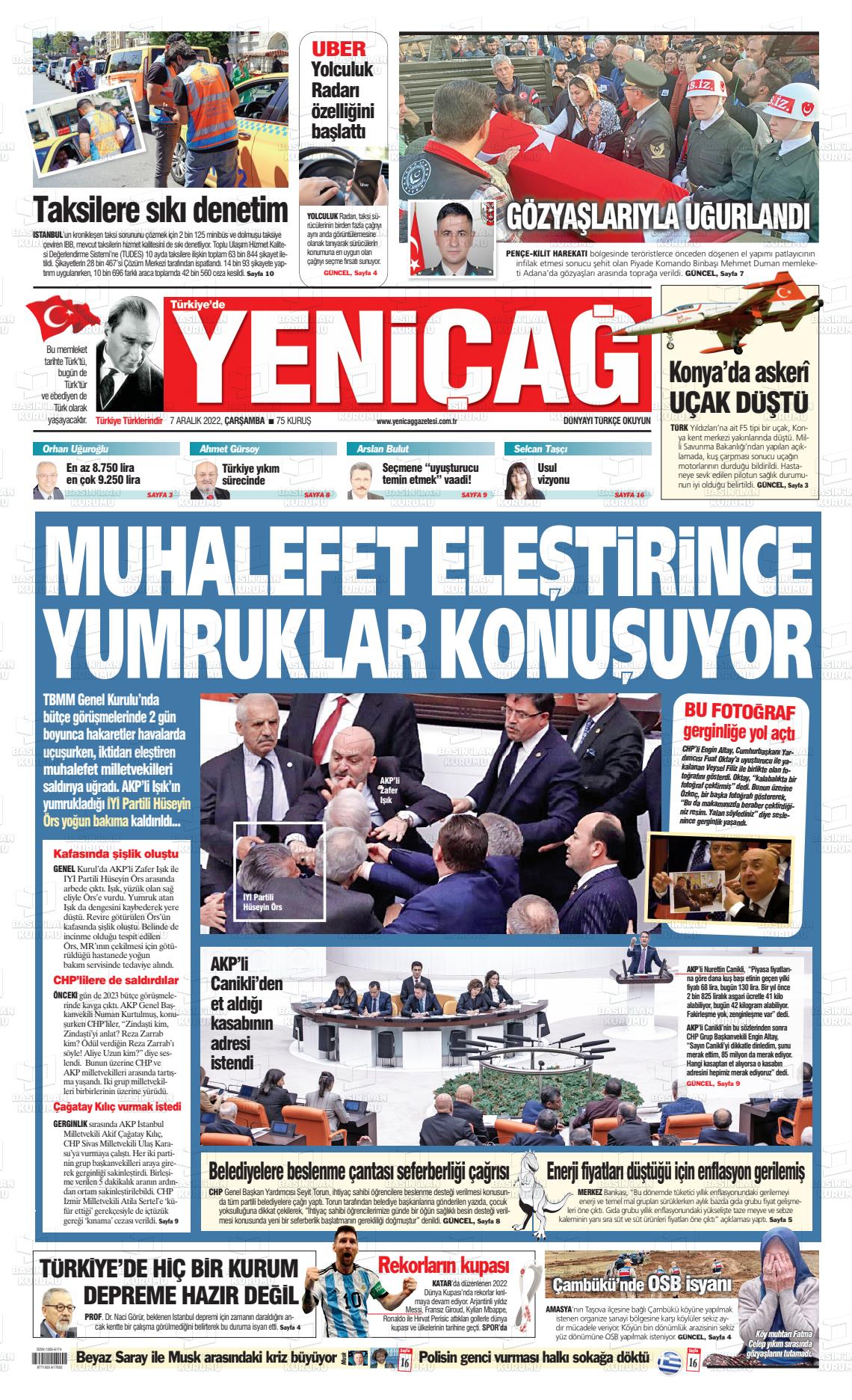 07 Aralık 2022 Yeniçağ Gazete Manşeti
