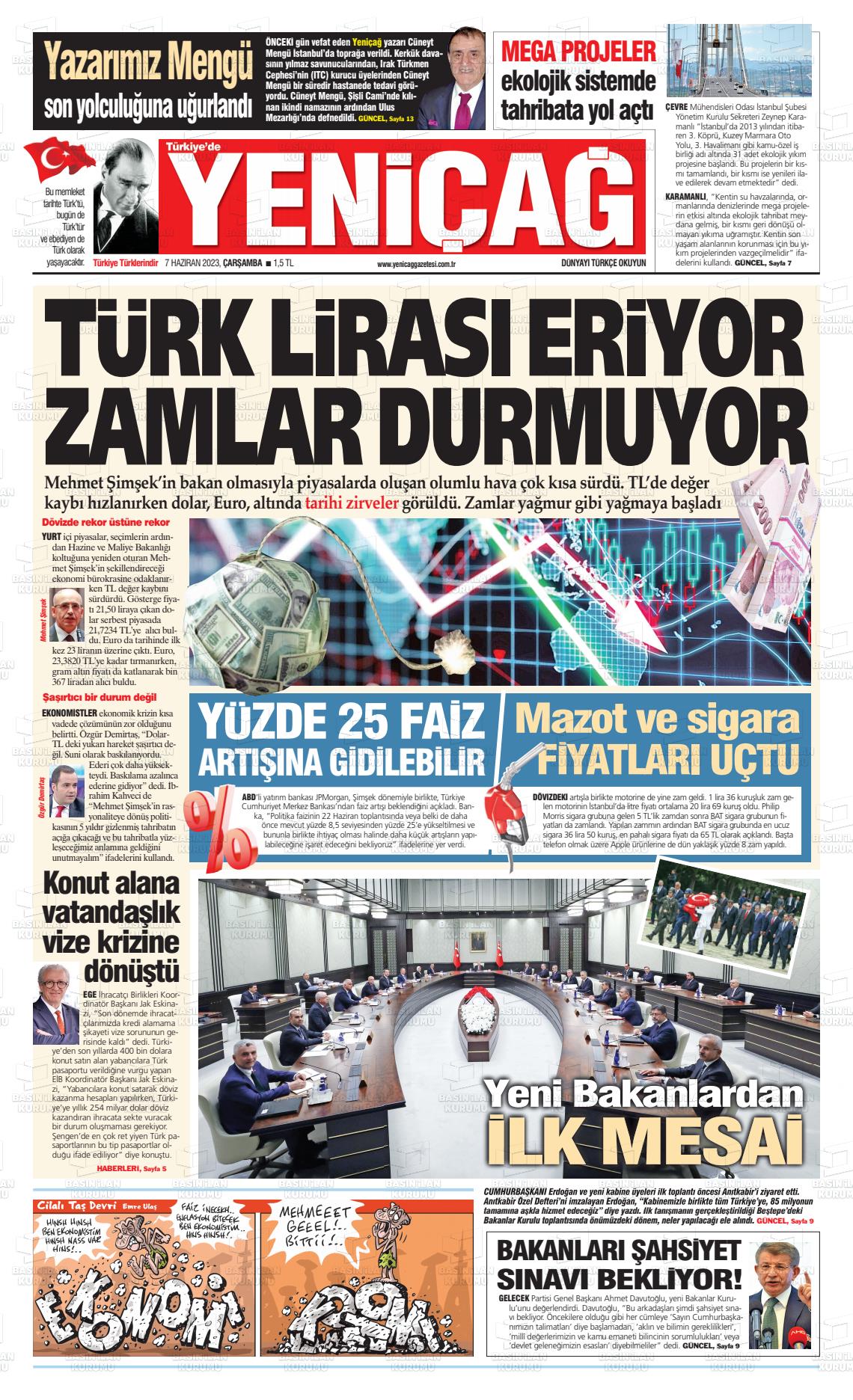 07 Haziran 2023 Yeniçağ Gazete Manşeti