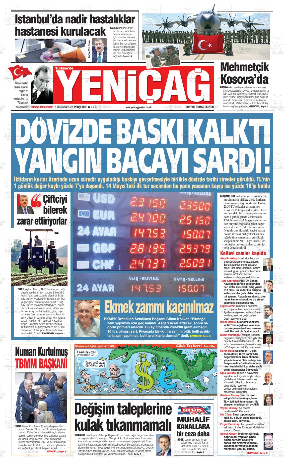 08 Haziran 2023 Yeniçağ Gazete Manşeti