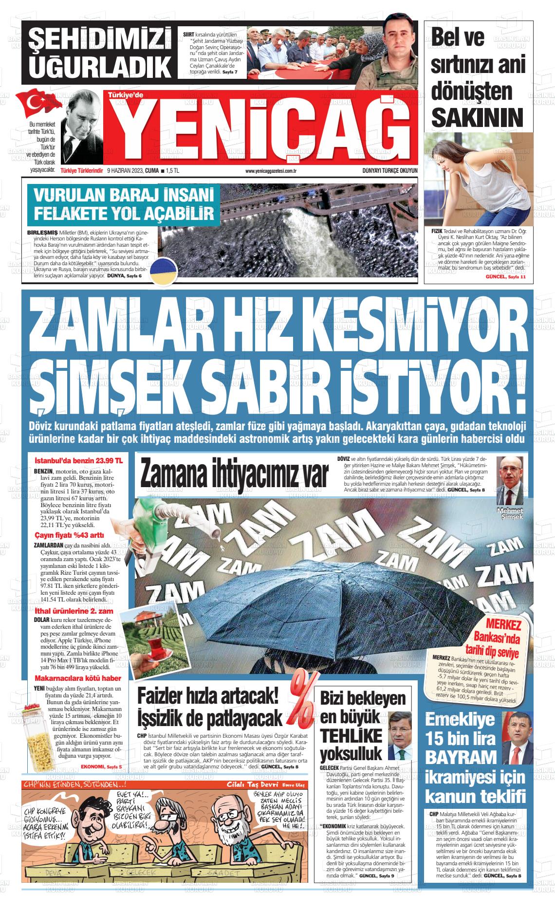 10 Haziran 2023 Yeniçağ Gazete Manşeti