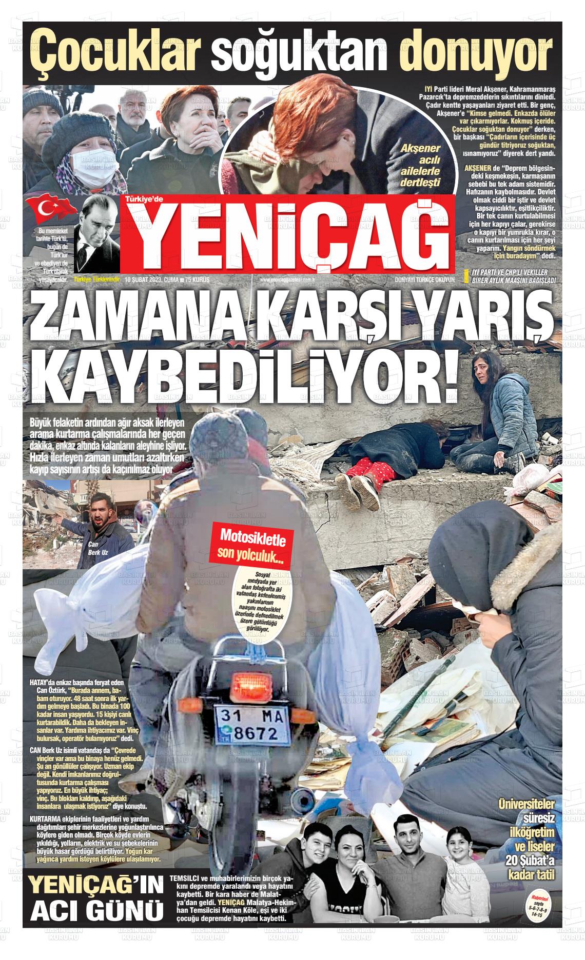 10 Şubat 2023 Yeniçağ Gazete Manşeti