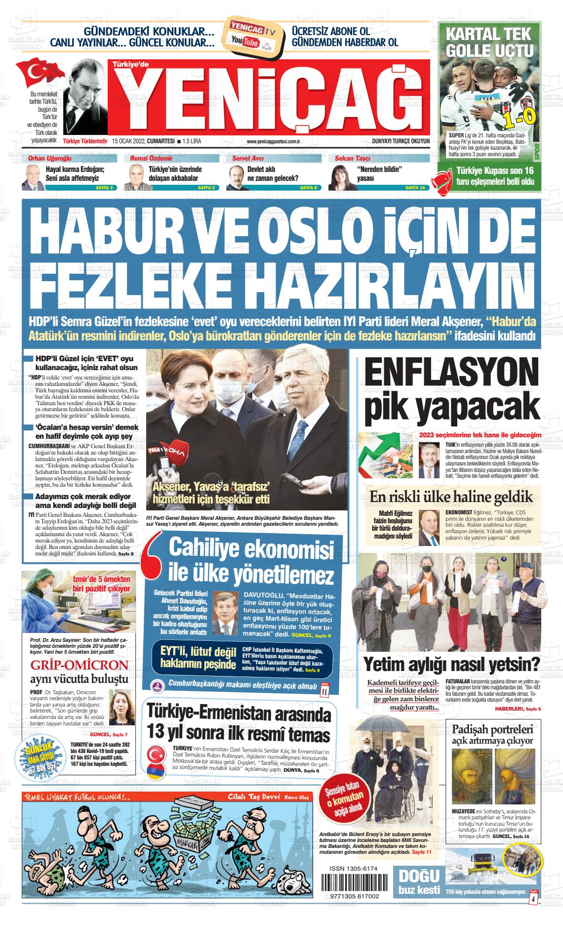 15 Ocak 2022 Yeniçağ Gazete Manşeti