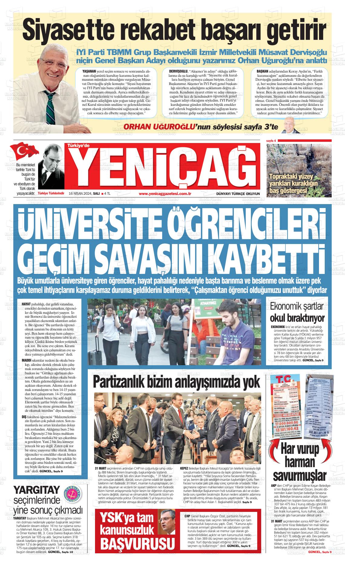18 Nisan 2024 Yeniçağ Gazete Manşeti