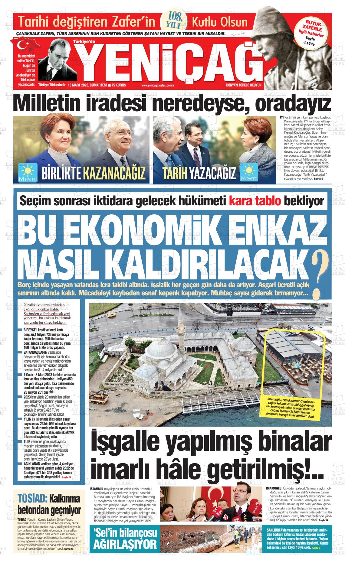 18 Mart 2023 Yeniçağ Gazete Manşeti