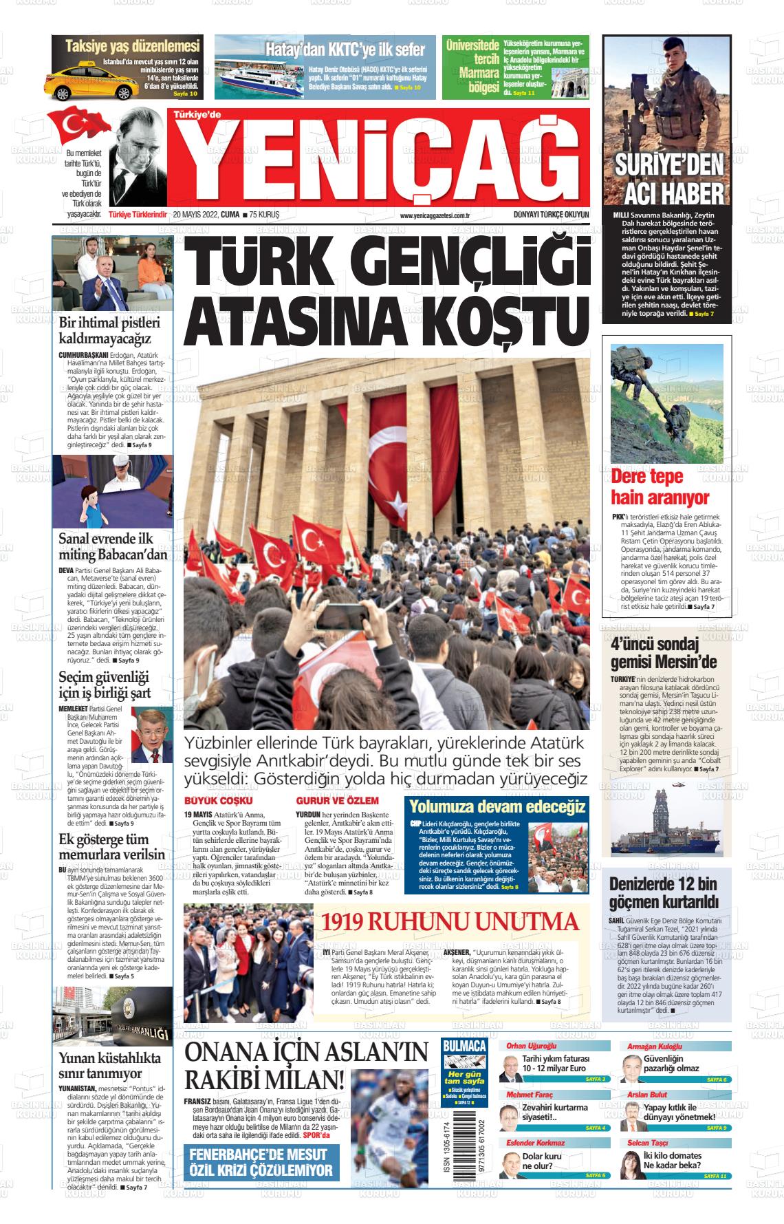 20 Mayıs 2022 Yeniçağ Gazete Manşeti