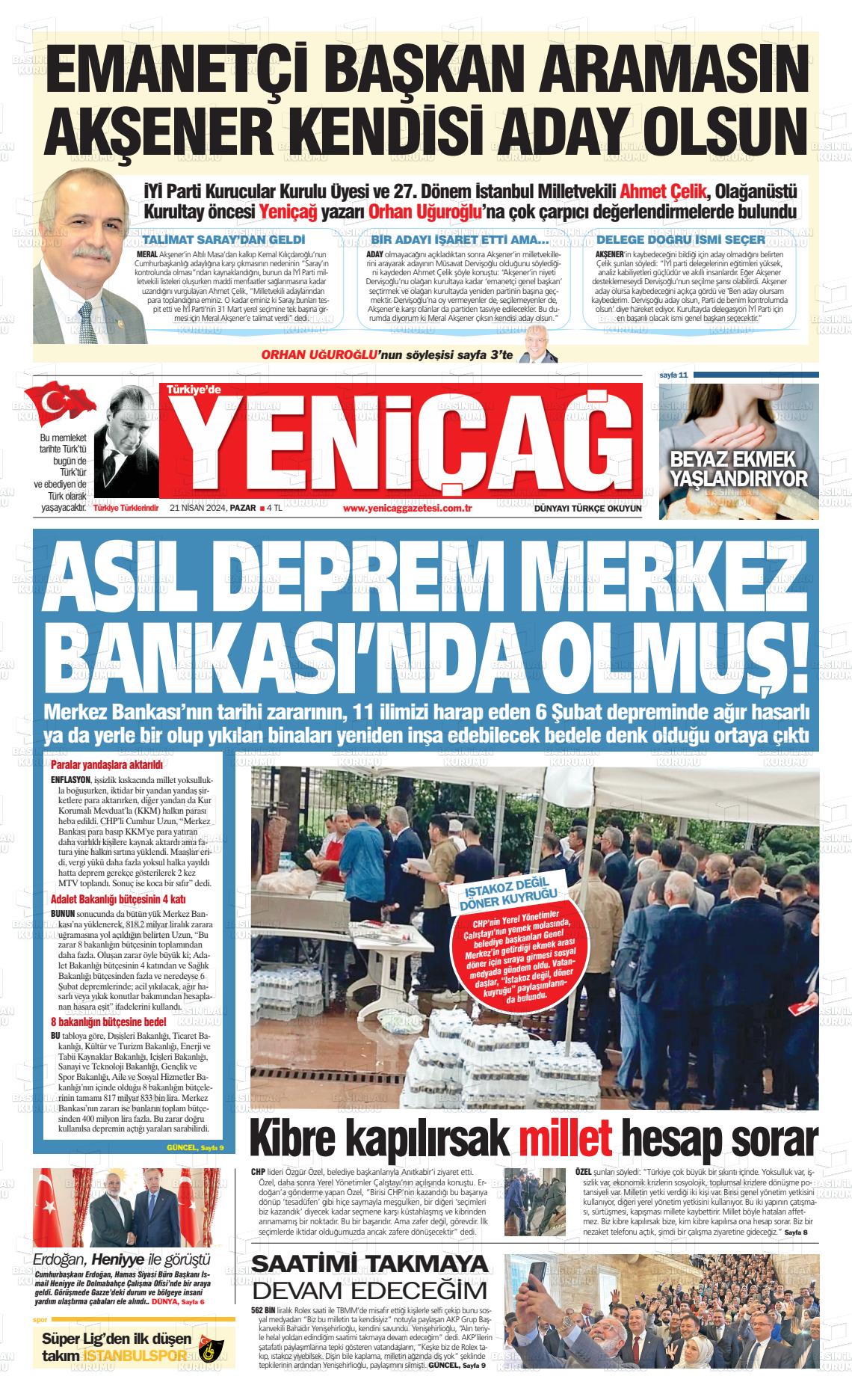 23 Nisan 2024 Yeniçağ Gazete Manşeti