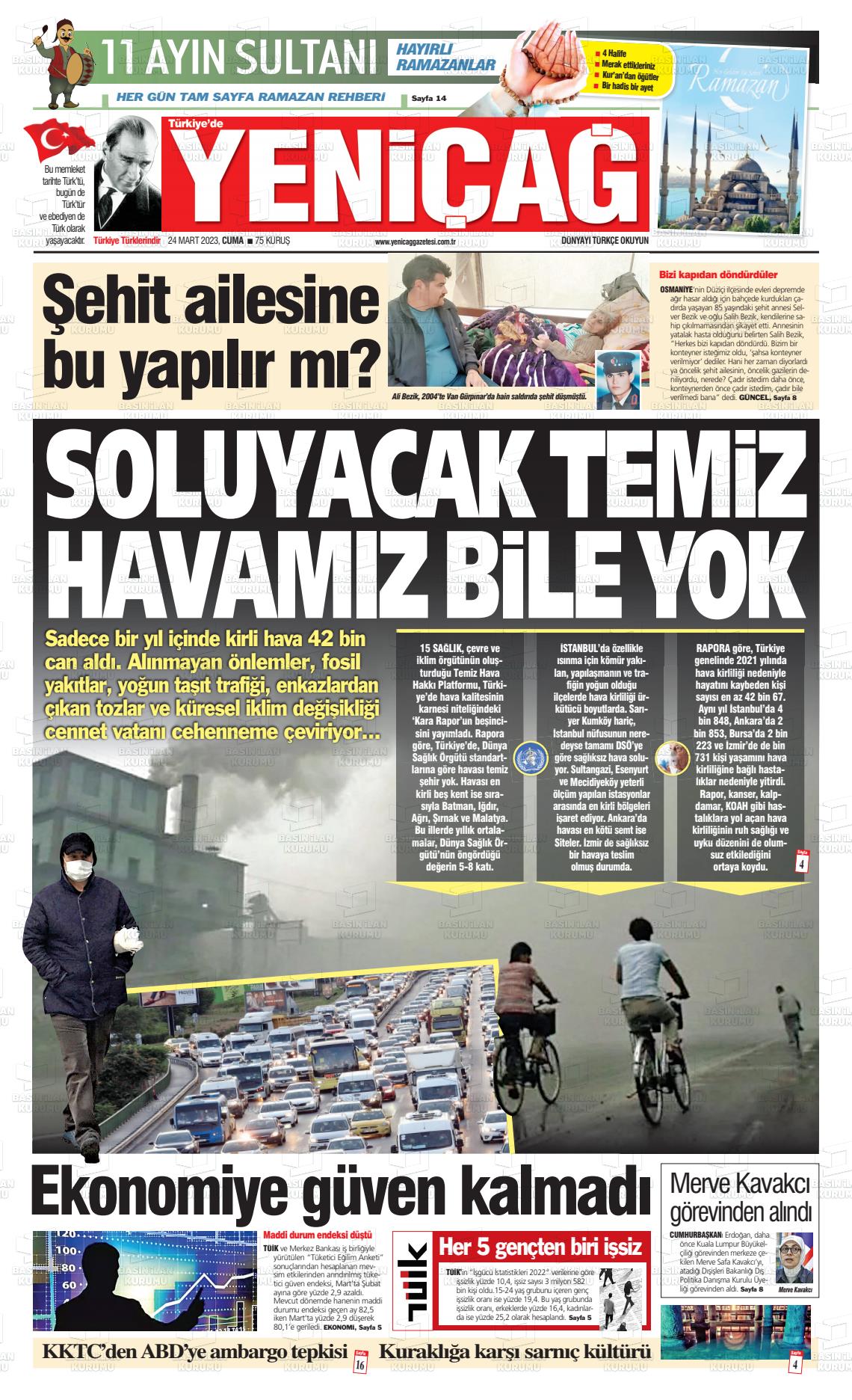 24 Mart 2023 Yeniçağ Gazete Manşeti
