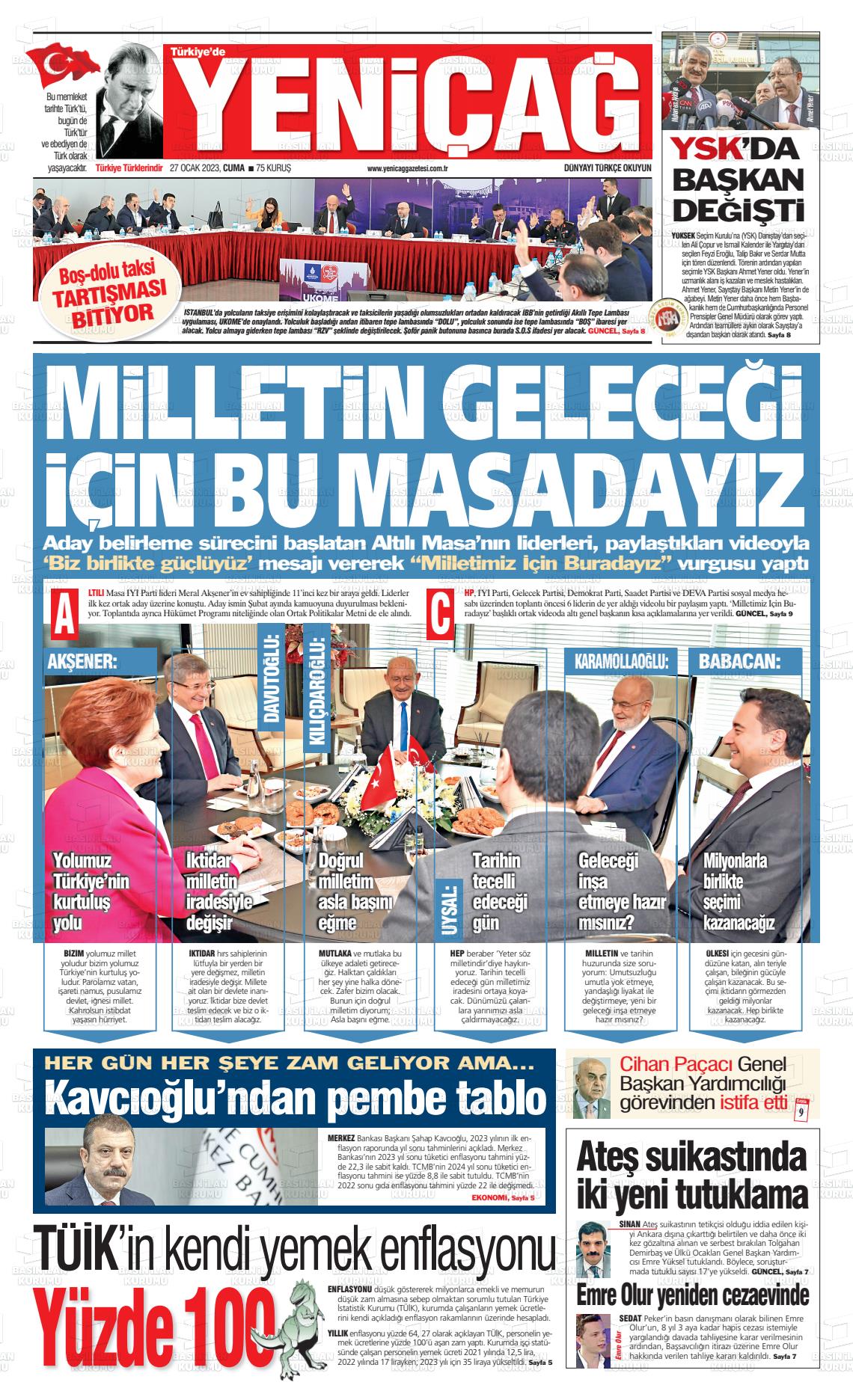 27 Ocak 2023 Yeniçağ Gazete Manşeti