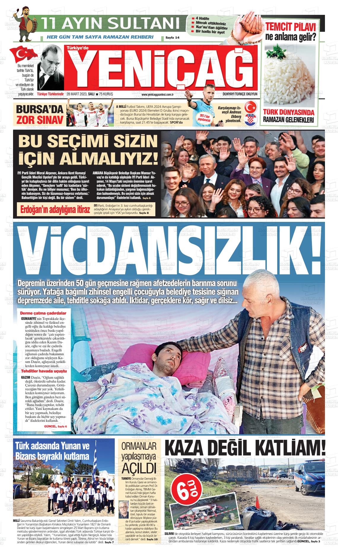 28 Mart 2023 Yeniçağ Gazete Manşeti