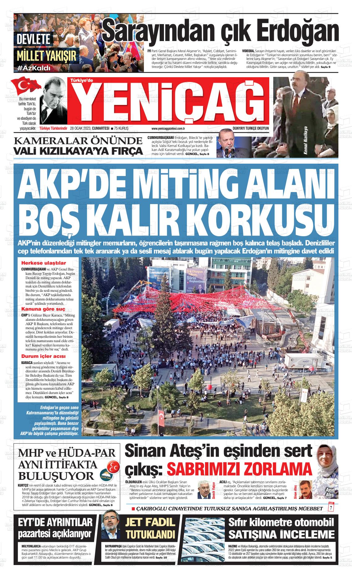28 Ocak 2023 Yeniçağ Gazete Manşeti