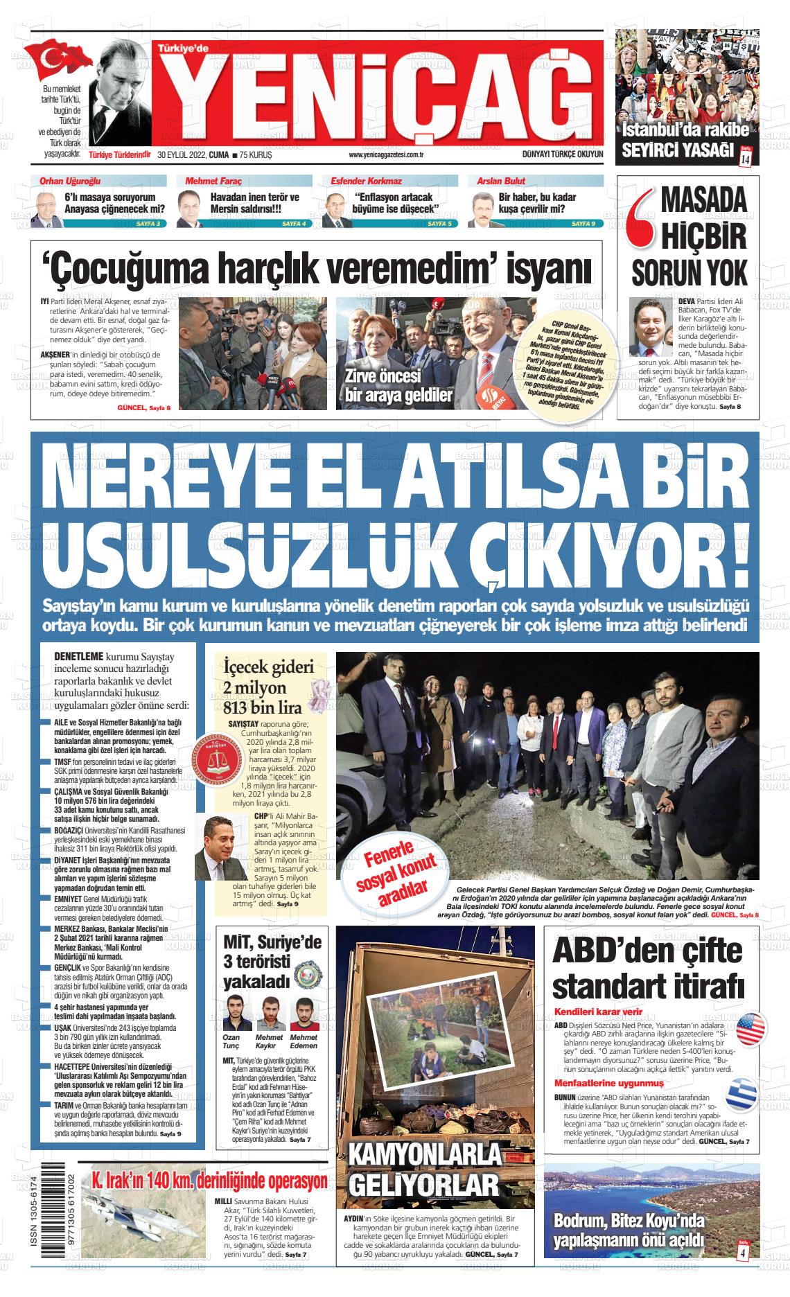 30 Eylül 2022 Yeniçağ Gazete Manşeti