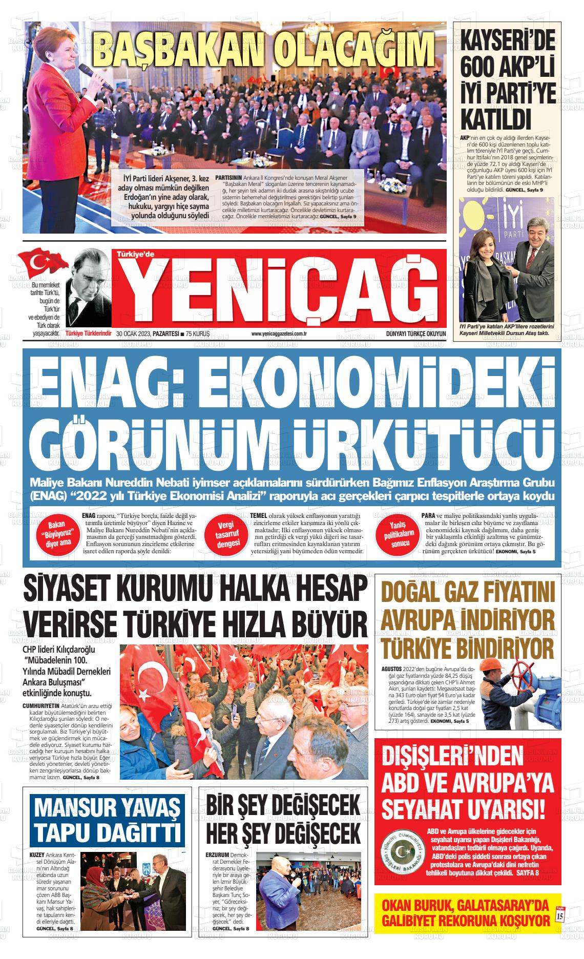 30 Ocak 2023 Yeniçağ Gazete Manşeti