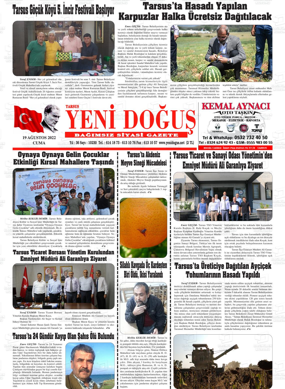 Tarsus Yeni Doğuş Gazete Manşeti