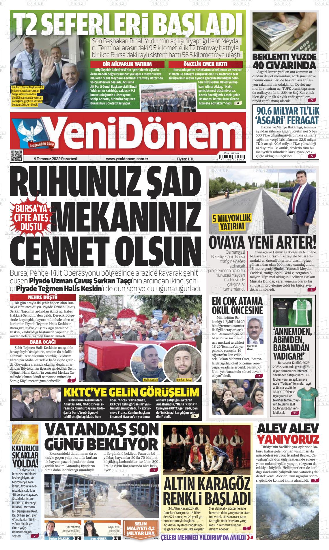 04 Temmuz 2022 Yeni Dönem Gazete Manşeti