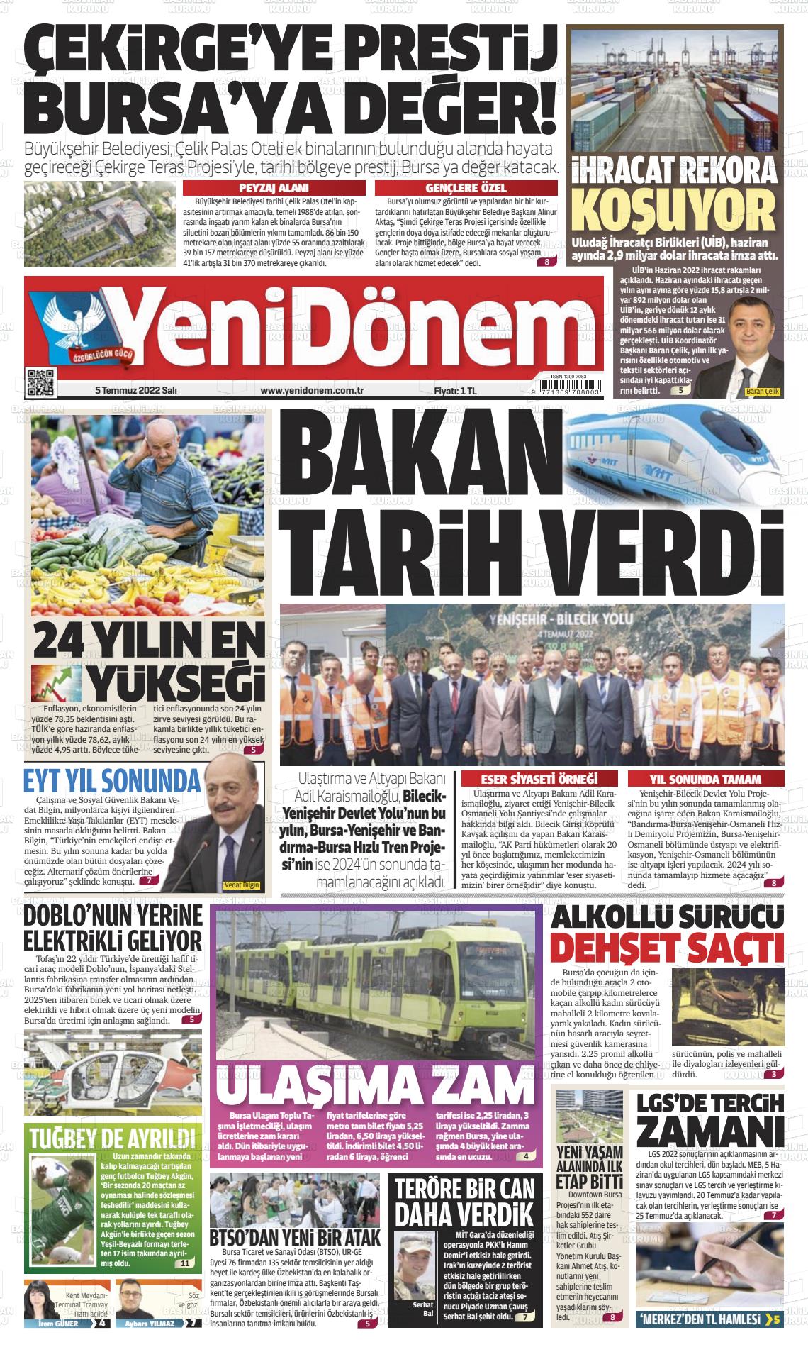 05 Temmuz 2022 Yeni Dönem Gazete Manşeti