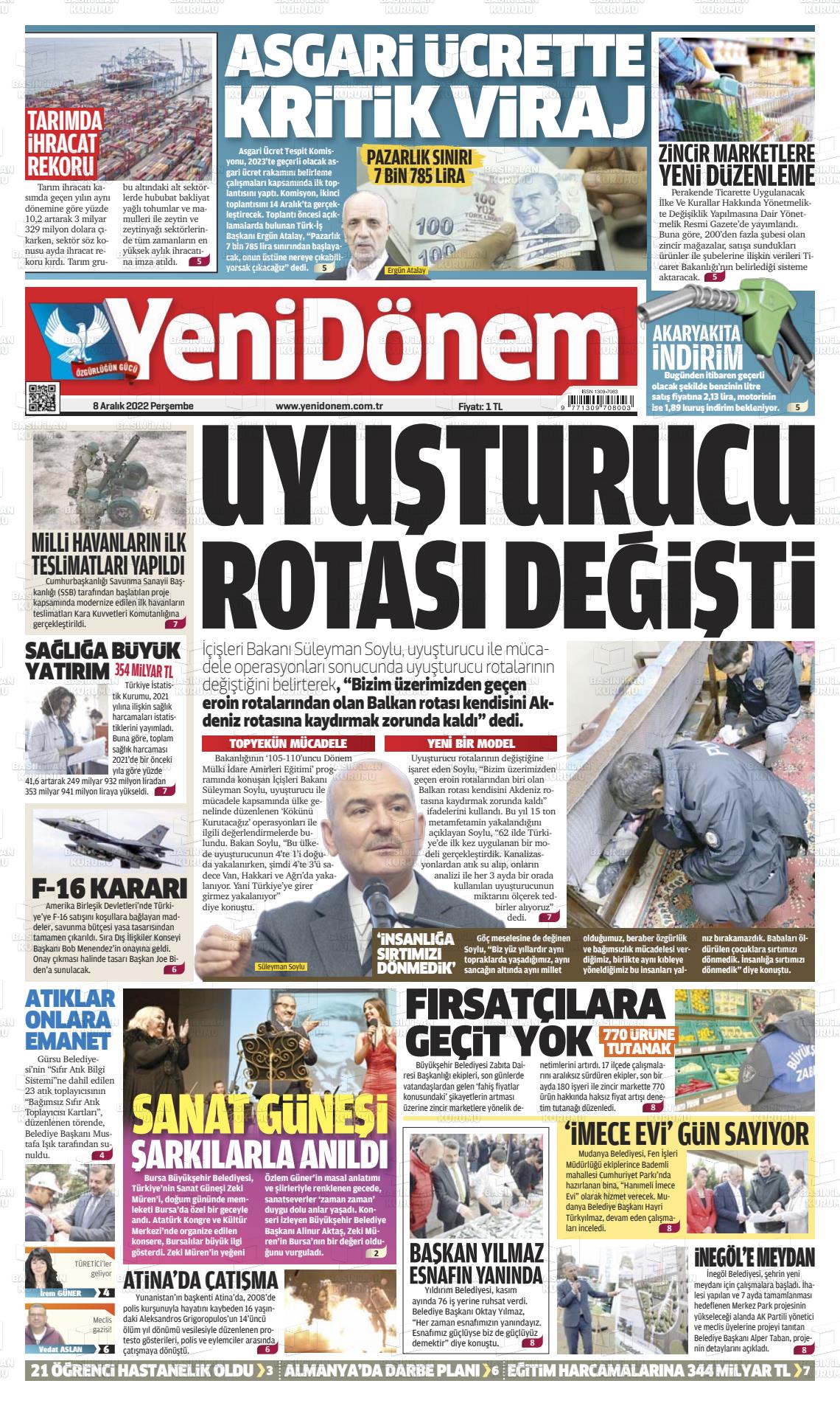 08 Aralık 2022 Yeni Dönem Gazete Manşeti