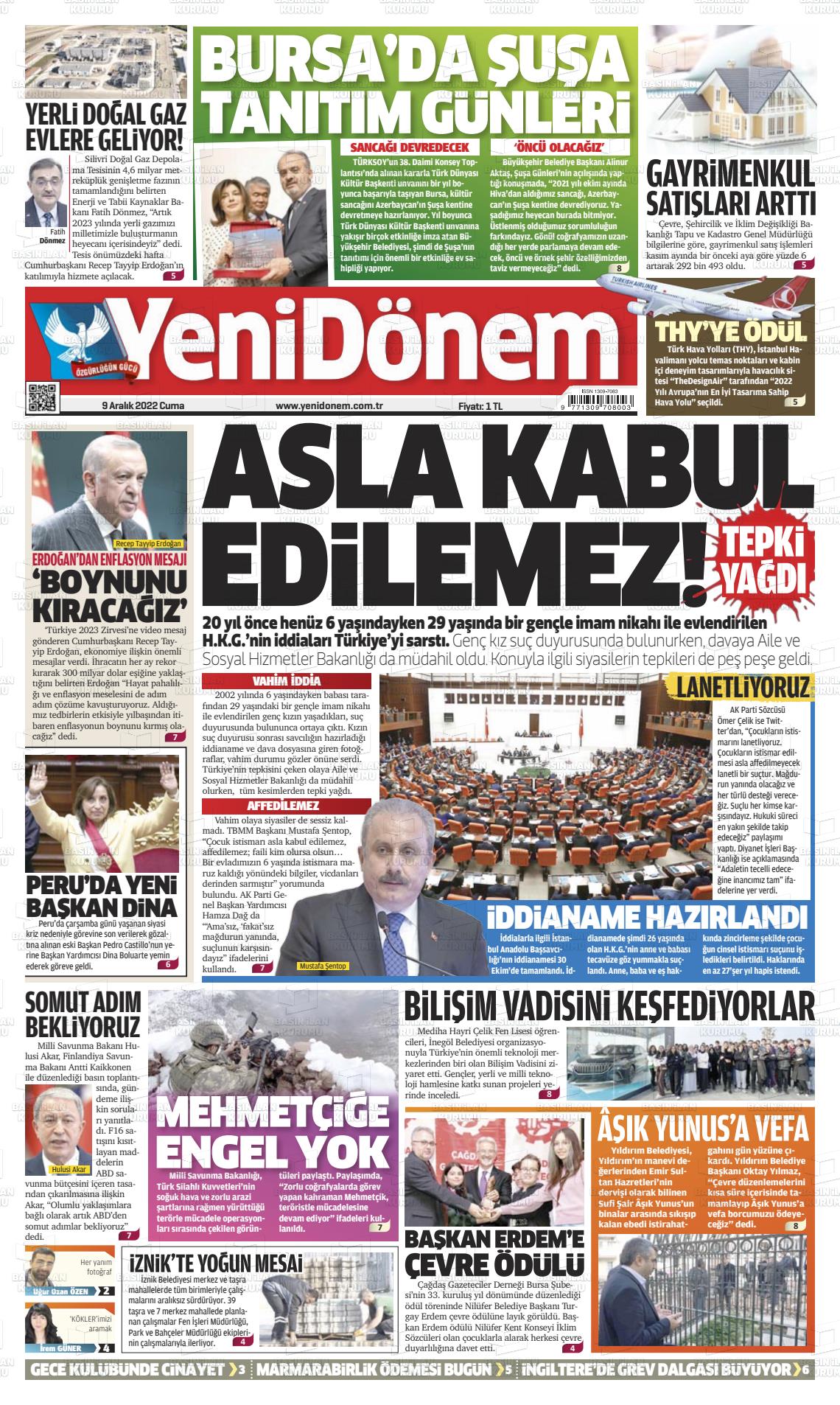 09 Aralık 2022 Yeni Dönem Gazete Manşeti