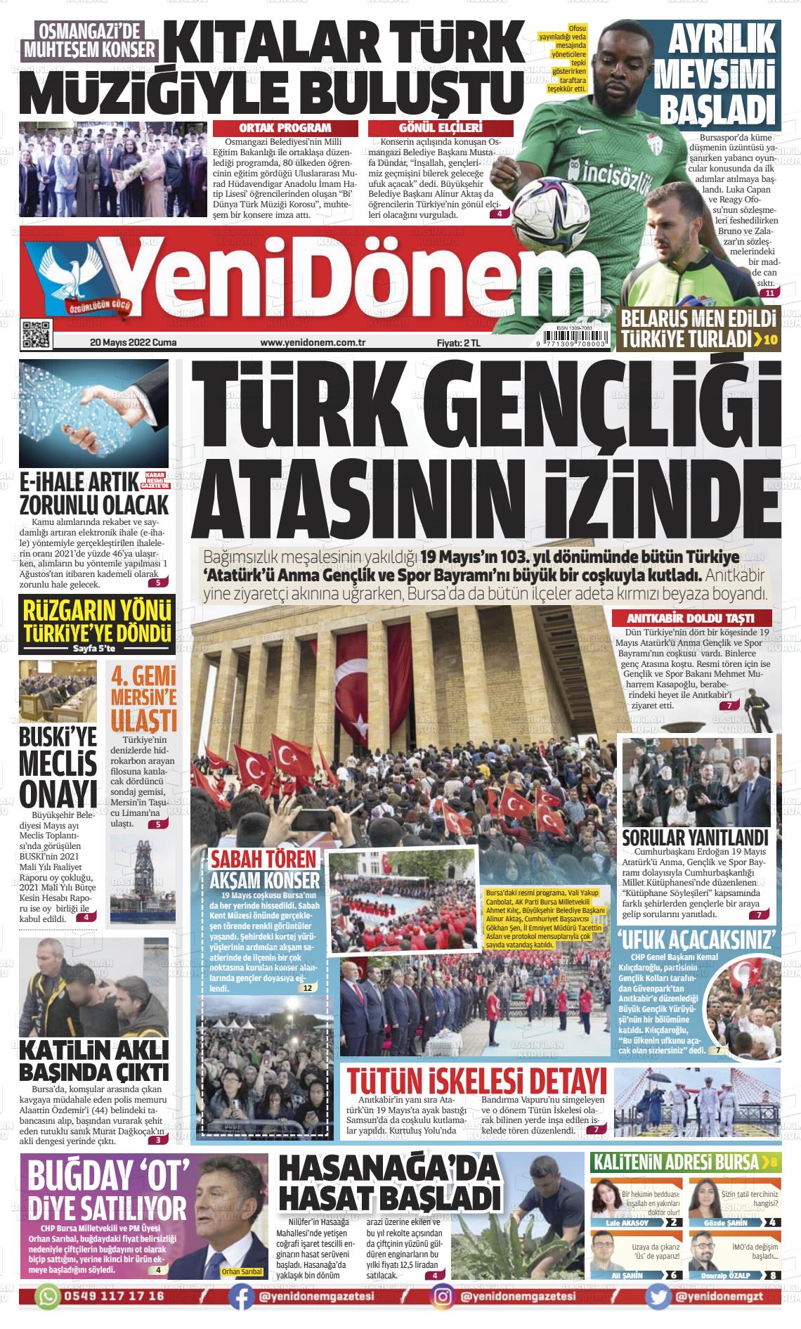 20 Mayıs 2022 Yeni Dönem Gazete Manşeti