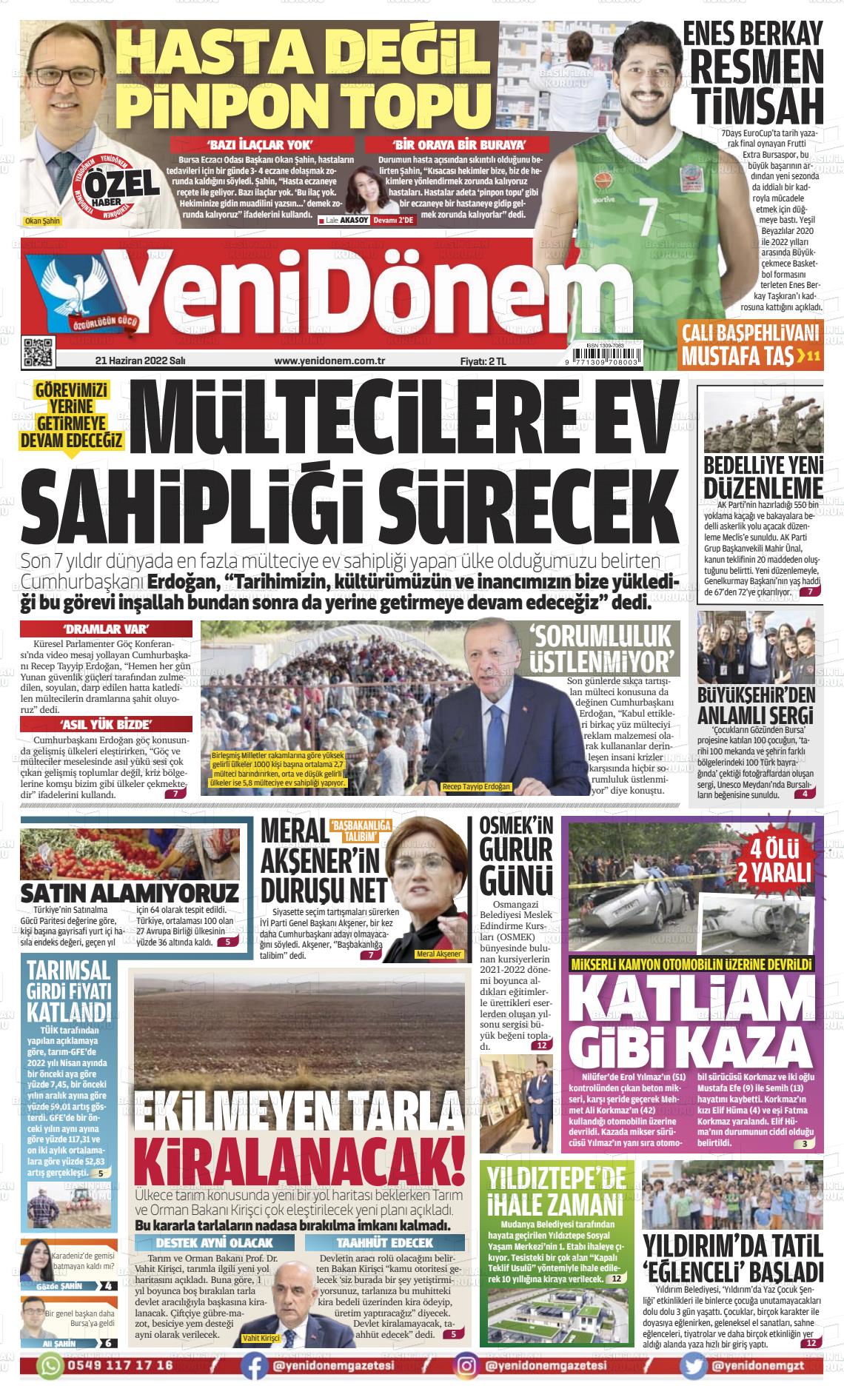 21 Haziran 2022 Yeni Dönem Gazete Manşeti