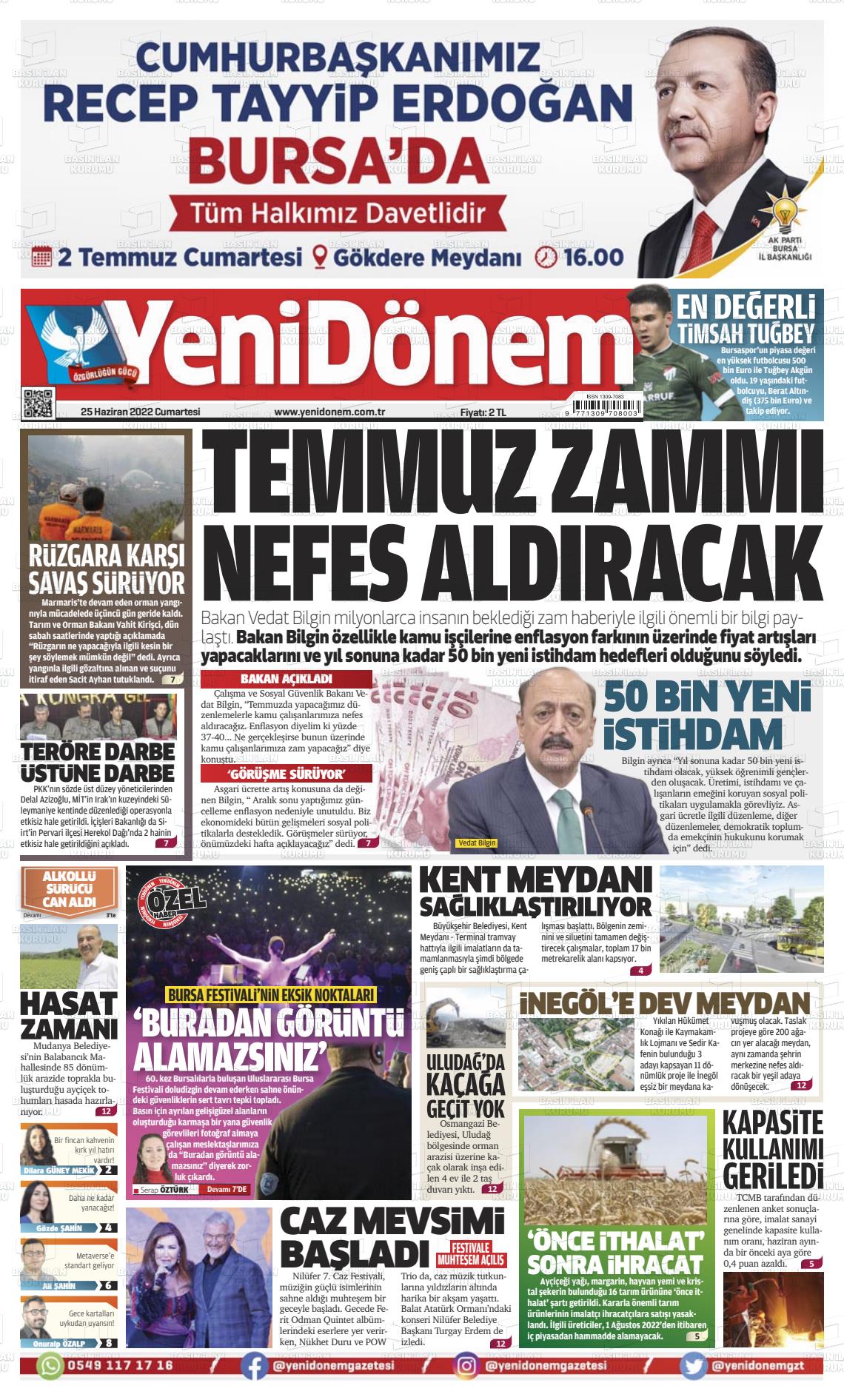 25 Haziran 2022 Yeni Dönem Gazete Manşeti