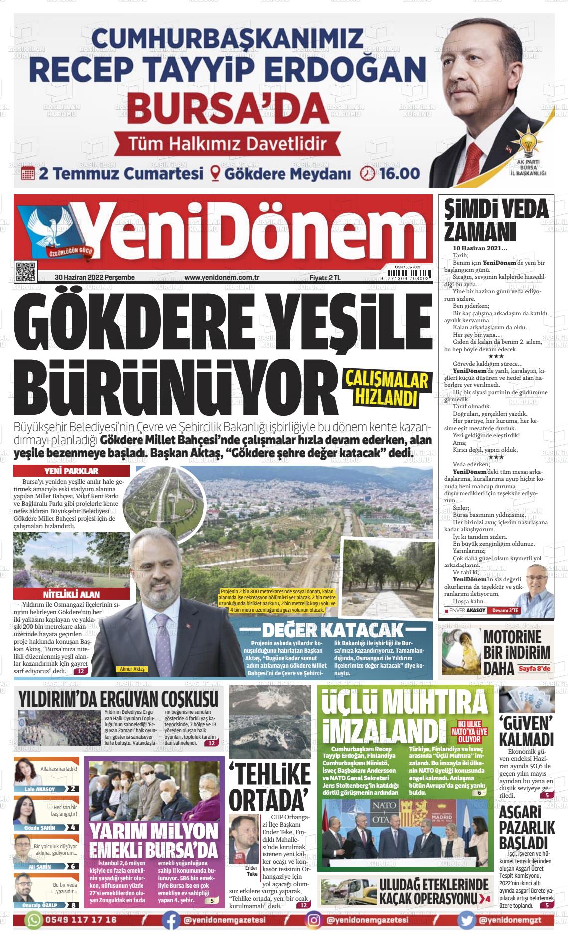 01 Temmuz 2022 Yeni Dönem Gazete Manşeti