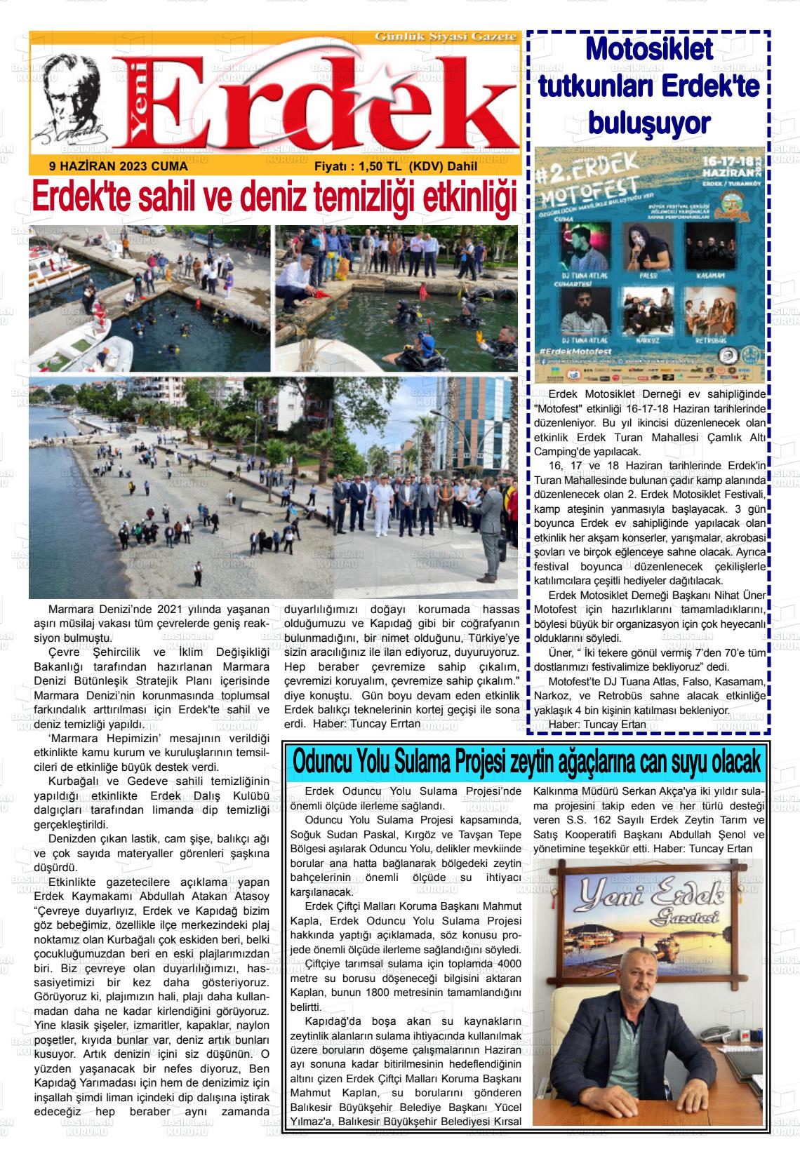 10 Haziran 2023 Yeni Erdek Gazete Manşeti