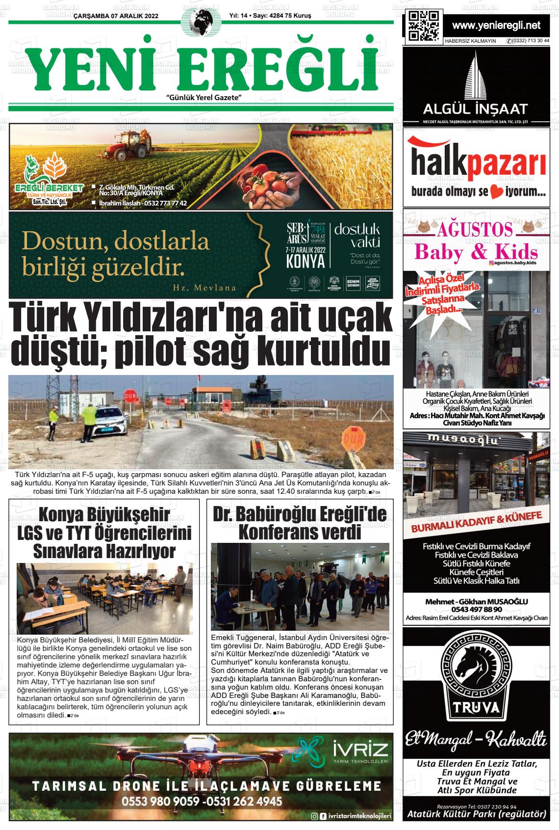 07 Aralık 2022 Yeni Ereğli Gazete Manşeti