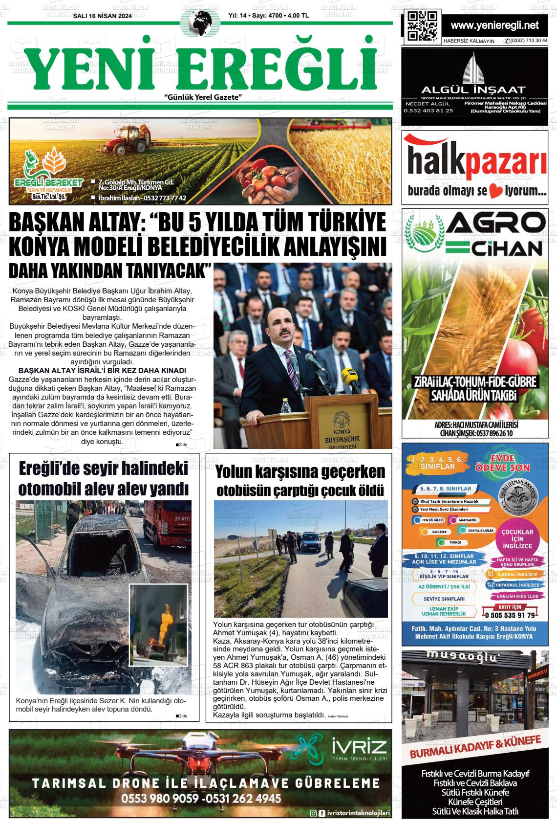 18 Nisan 2024 Yeni Ereğli Gazete Manşeti