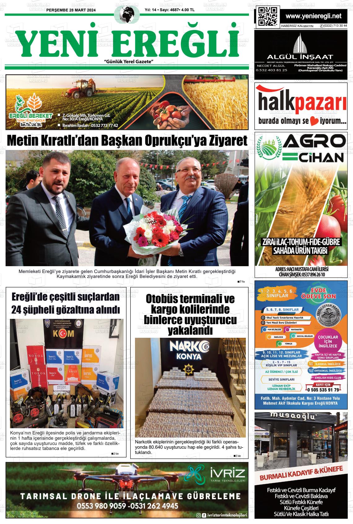28 Mart 2024 Yeni Ereğli Gazete Manşeti