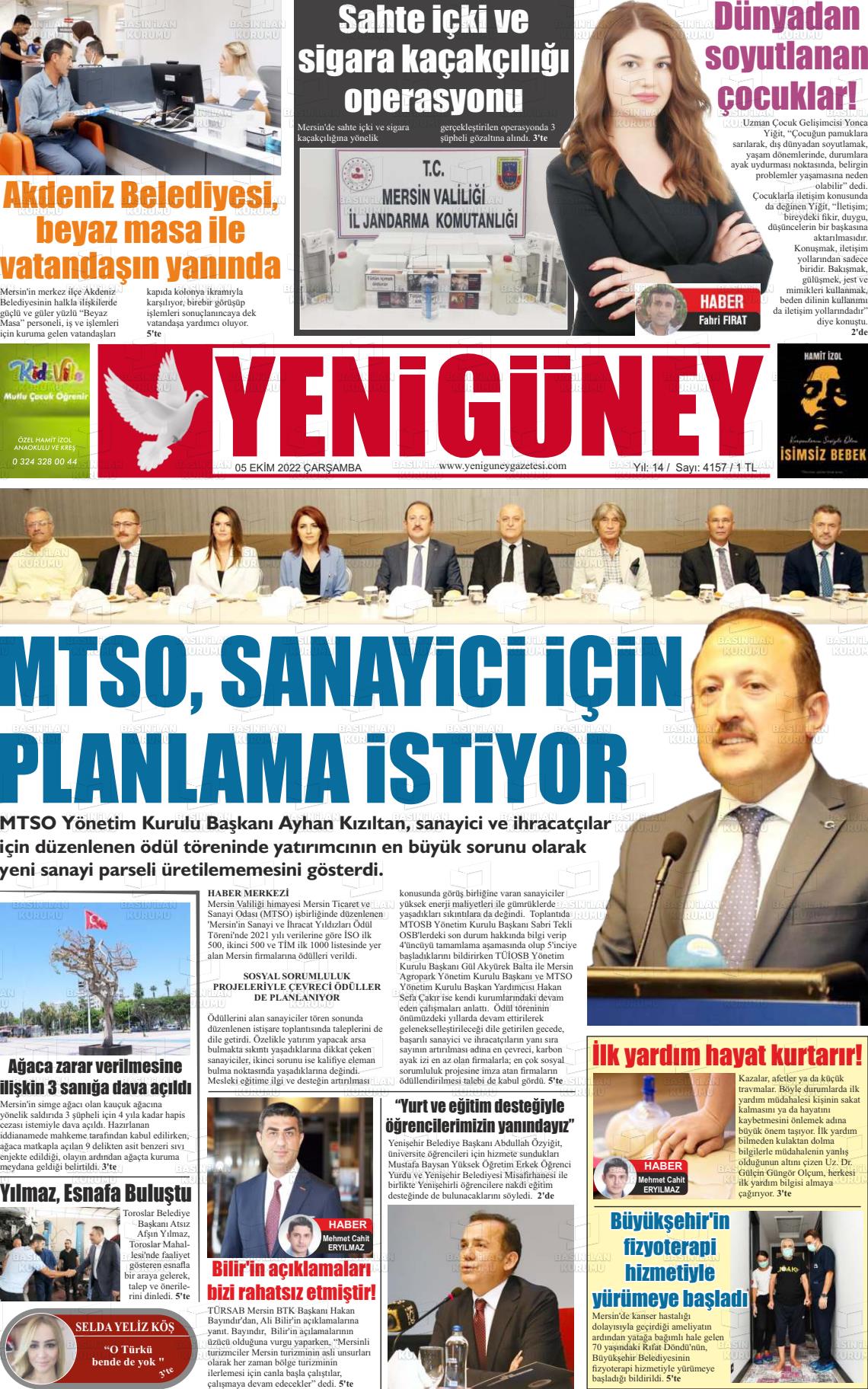 05 Ekim 2022 Yeni Güney Gazete Manşeti