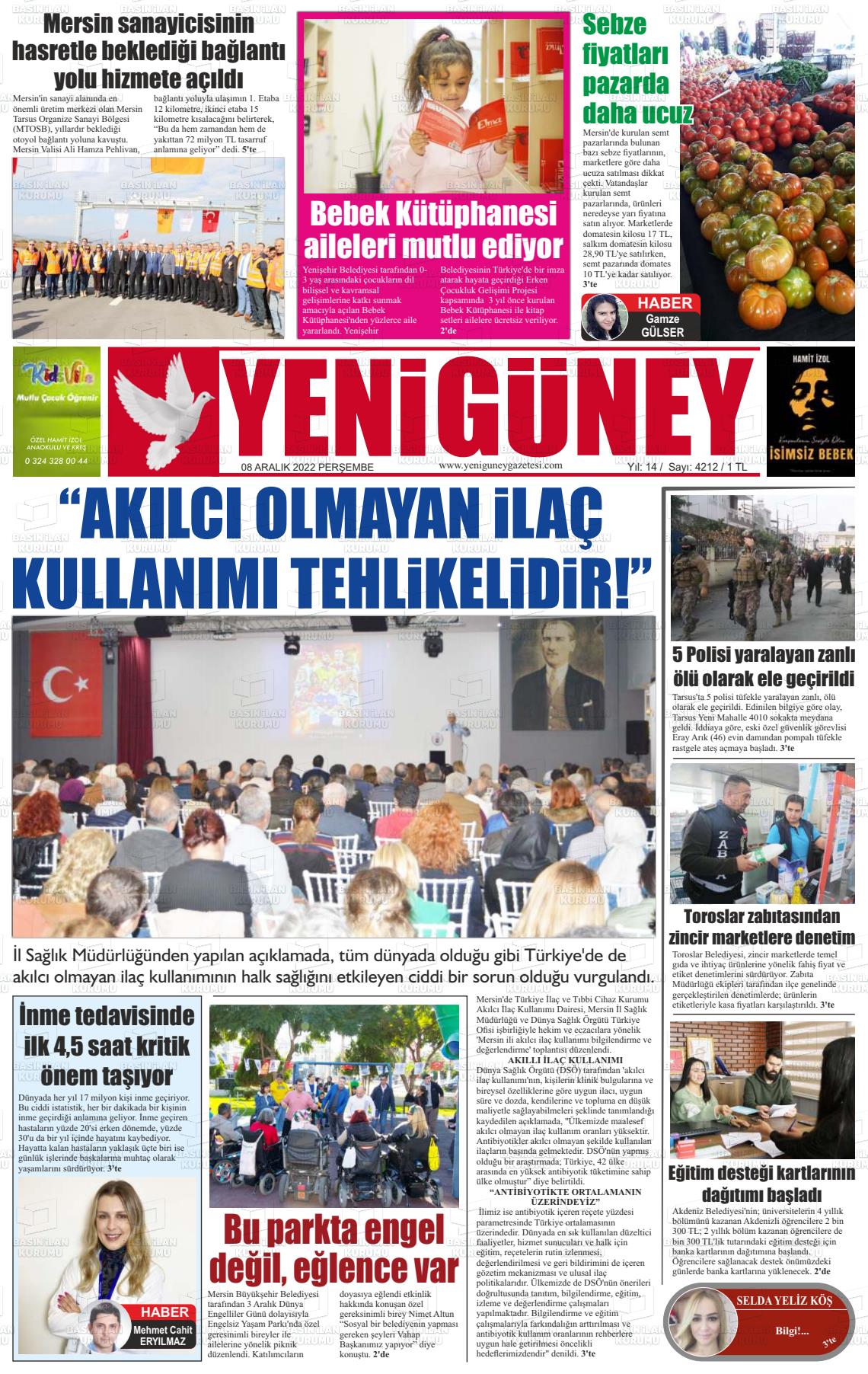 08 Aralık 2022 Yeni Güney Gazete Manşeti