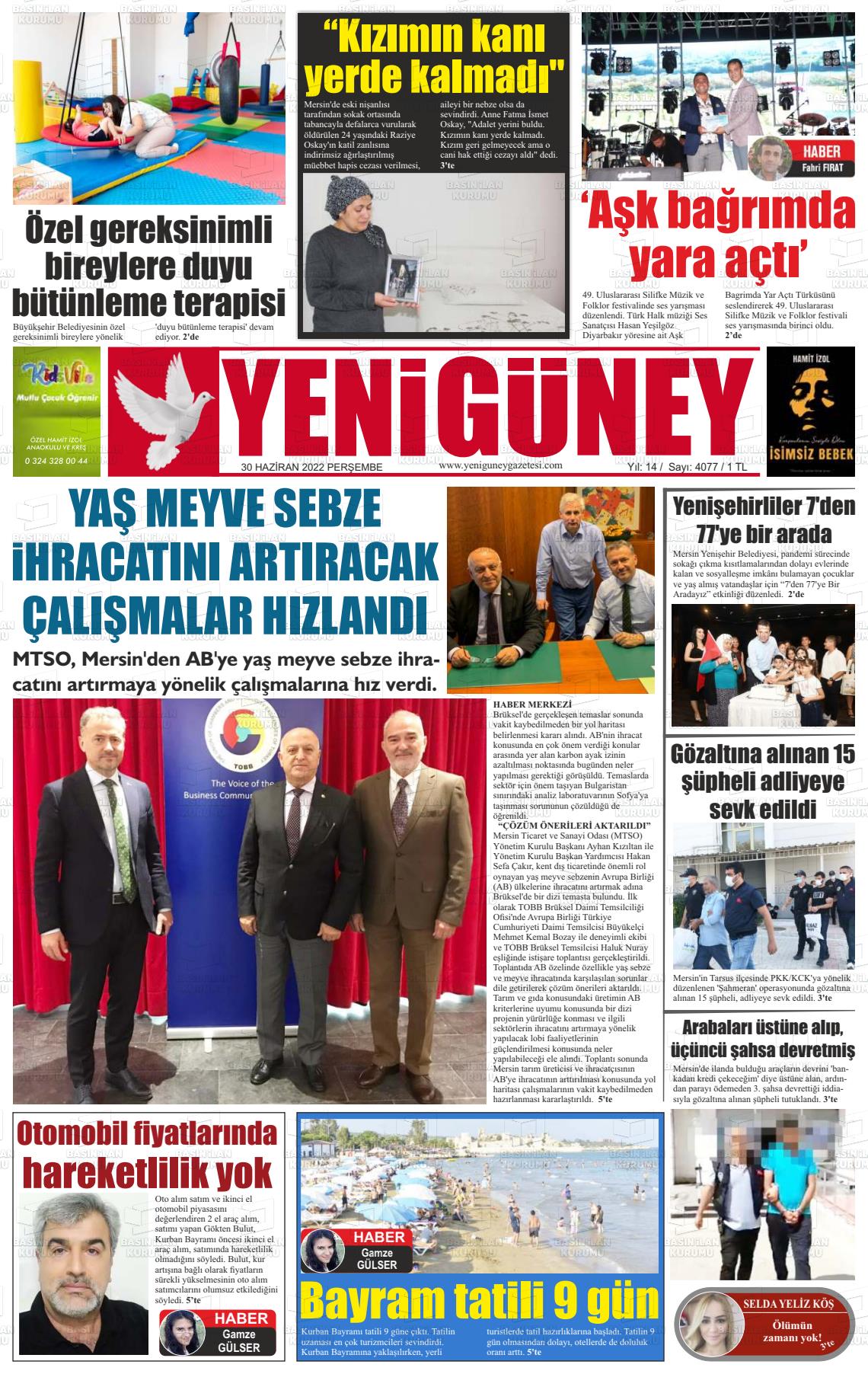 02 Temmuz 2022 Yeni Güney Gazete Manşeti