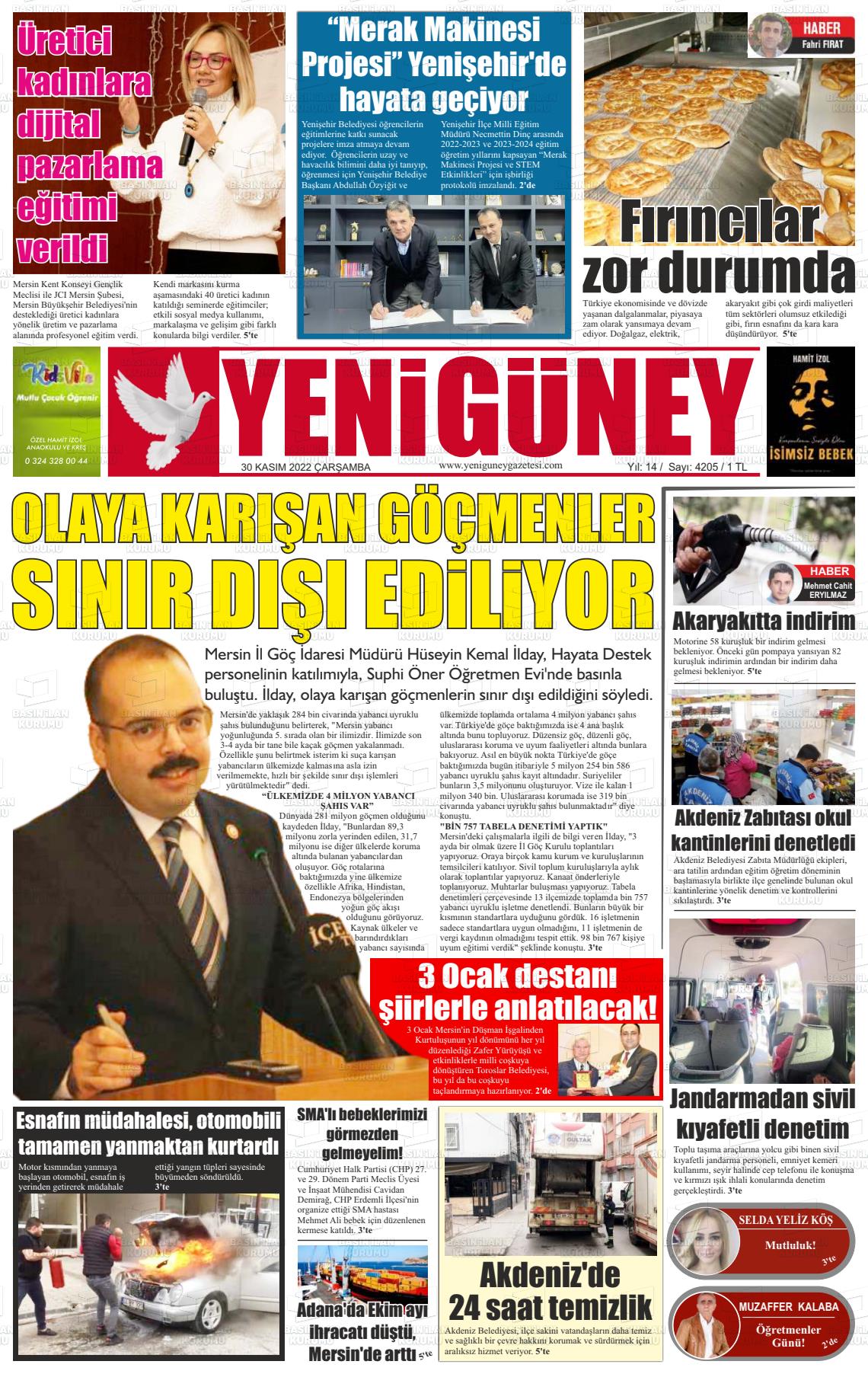 30 Kasım 2022 Yeni Güney Gazete Manşeti