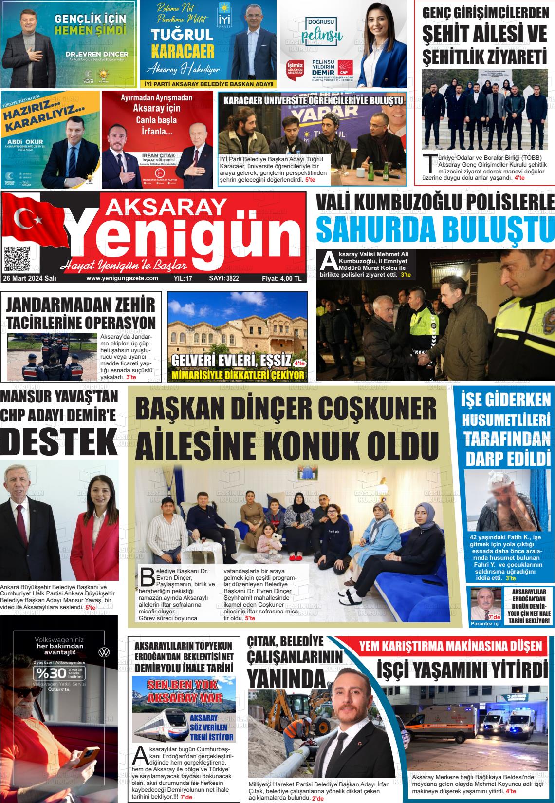 26 Mart 2024 Yenigün Gazete Manşeti