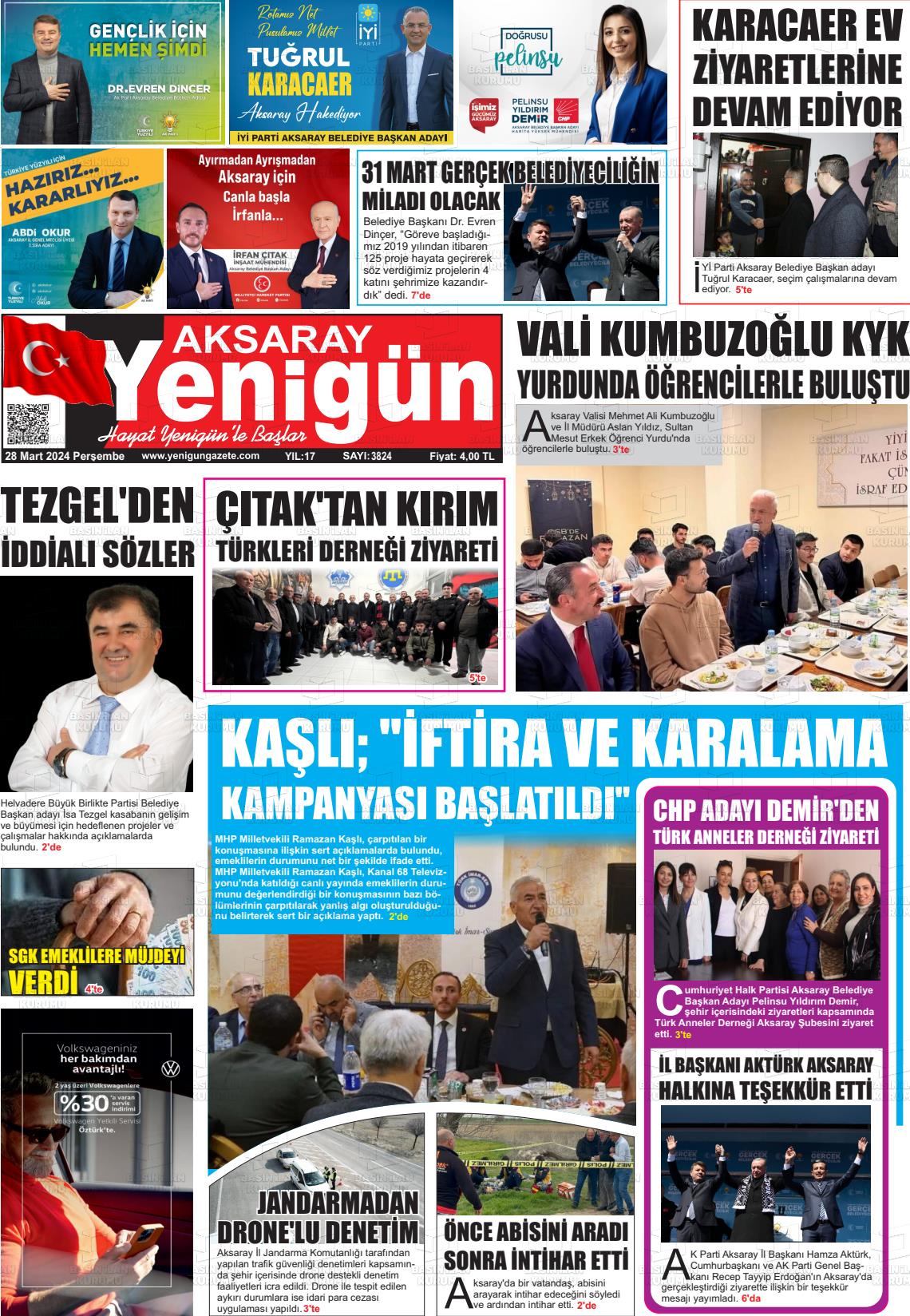 28 Mart 2024 Yenigün Gazete Manşeti