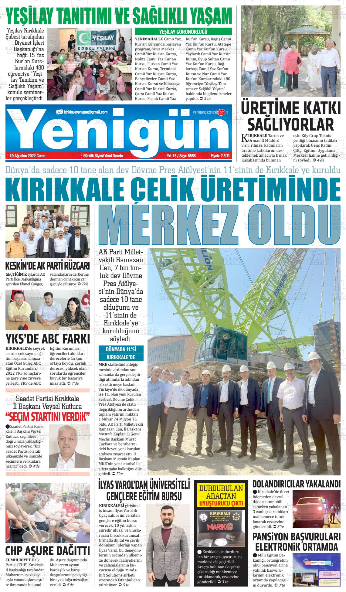 Yenigün Gazete Manşeti