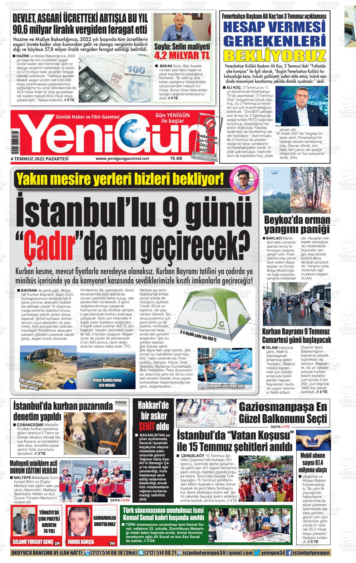 04 Temmuz 2022 Fatih Yenigün Gazete Manşeti