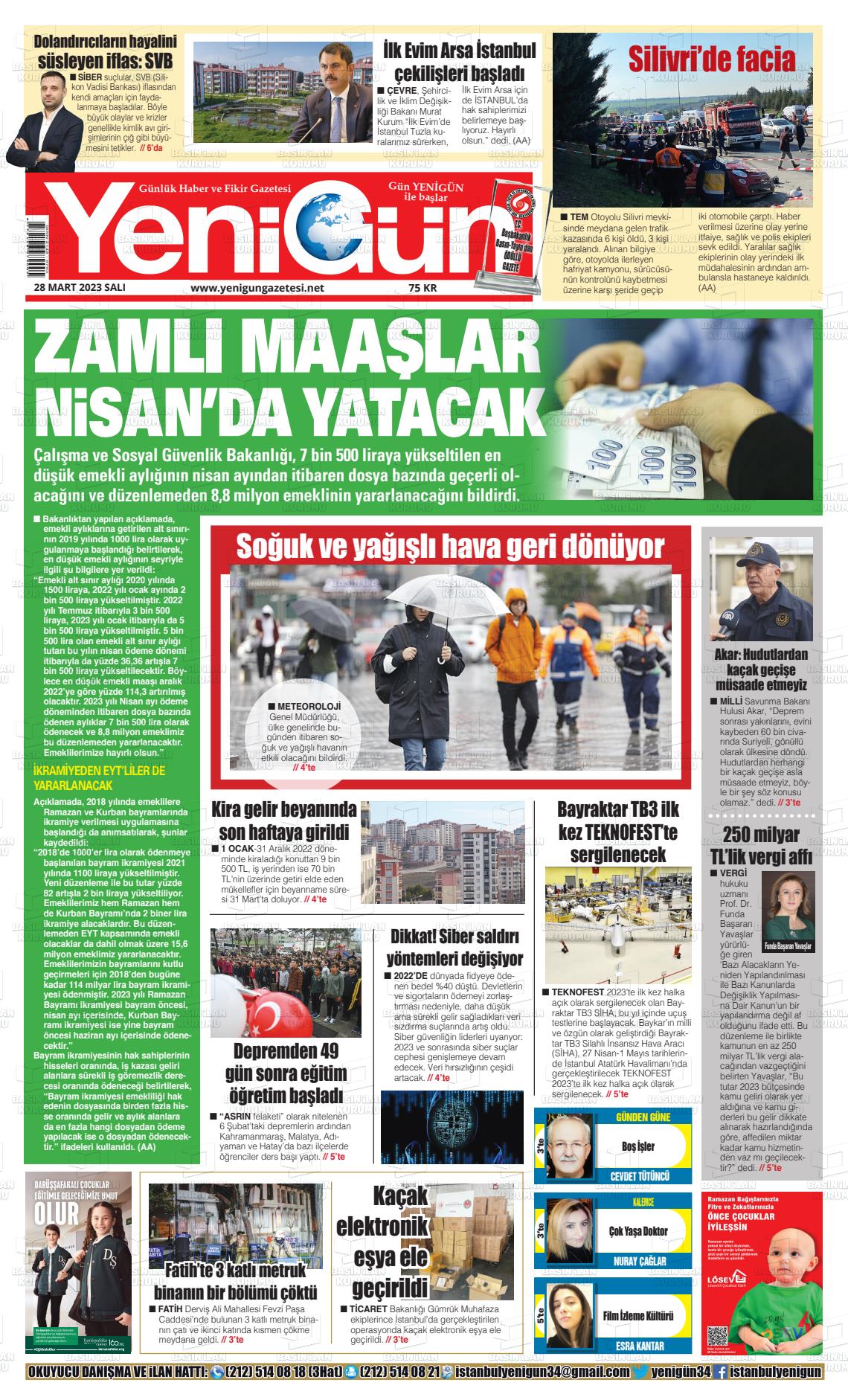 28 Mart 2023 Fatih Yenigün Gazete Manşeti
