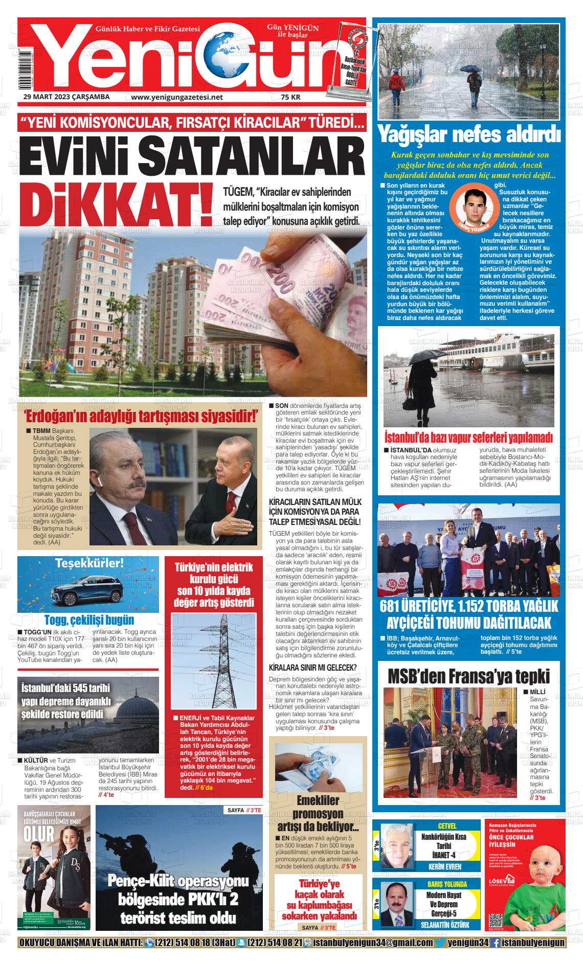 29 Mart 2023 Fatih Yenigün Gazete Manşeti