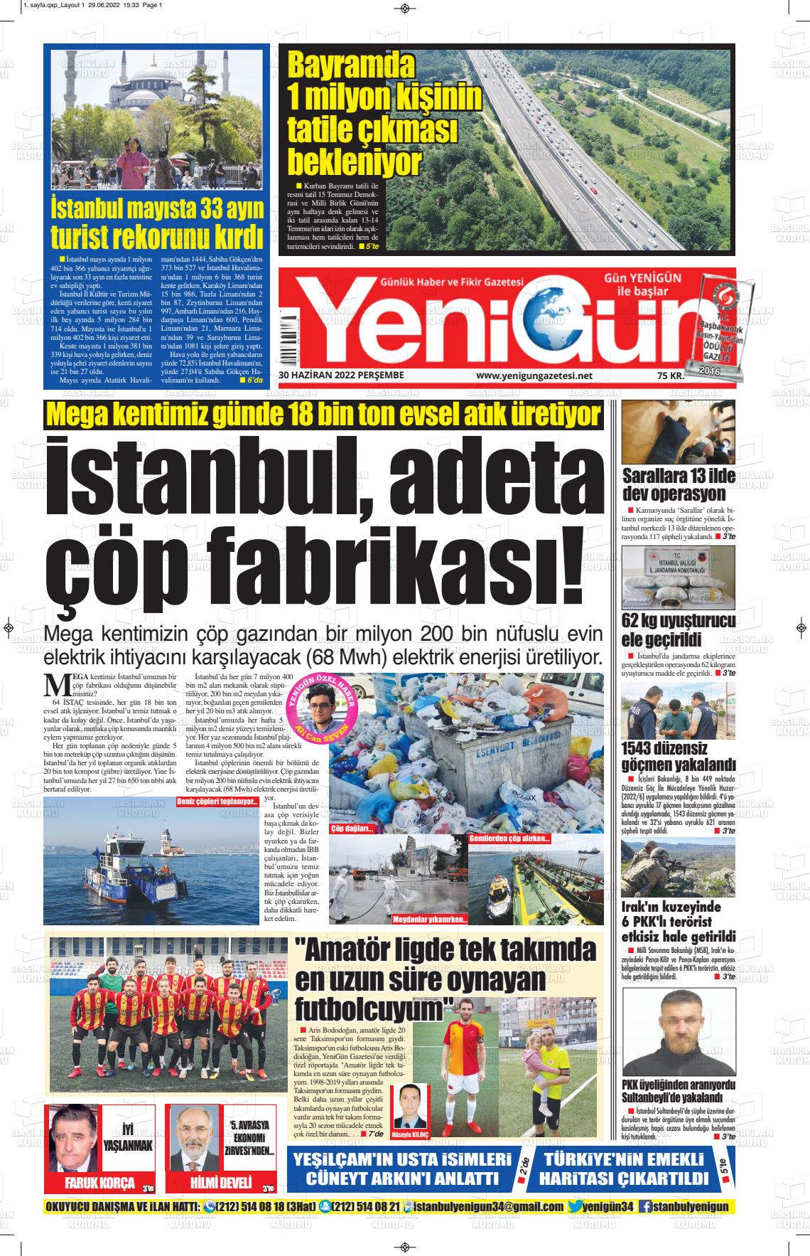 30 Haziran 2022 Fatih Yenigün Gazete Manşeti