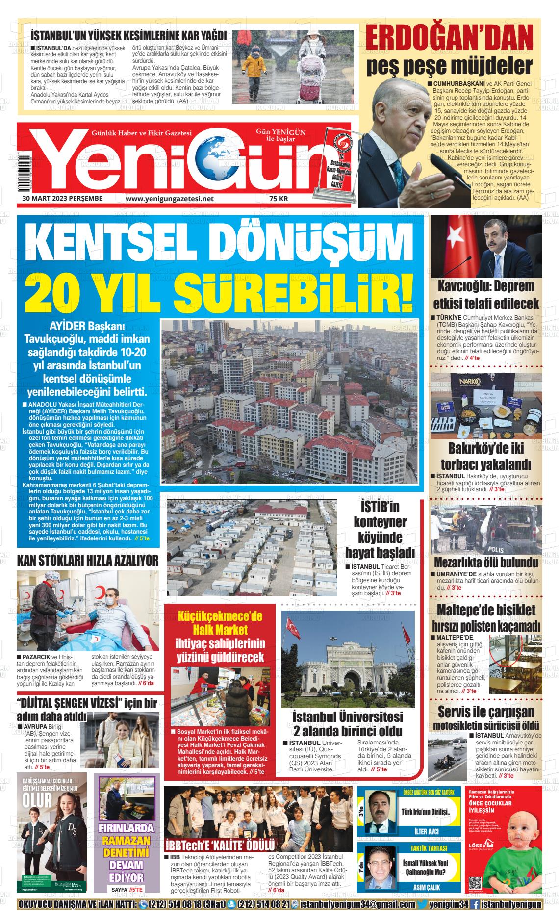 30 Mart 2023 Fatih Yenigün Gazete Manşeti