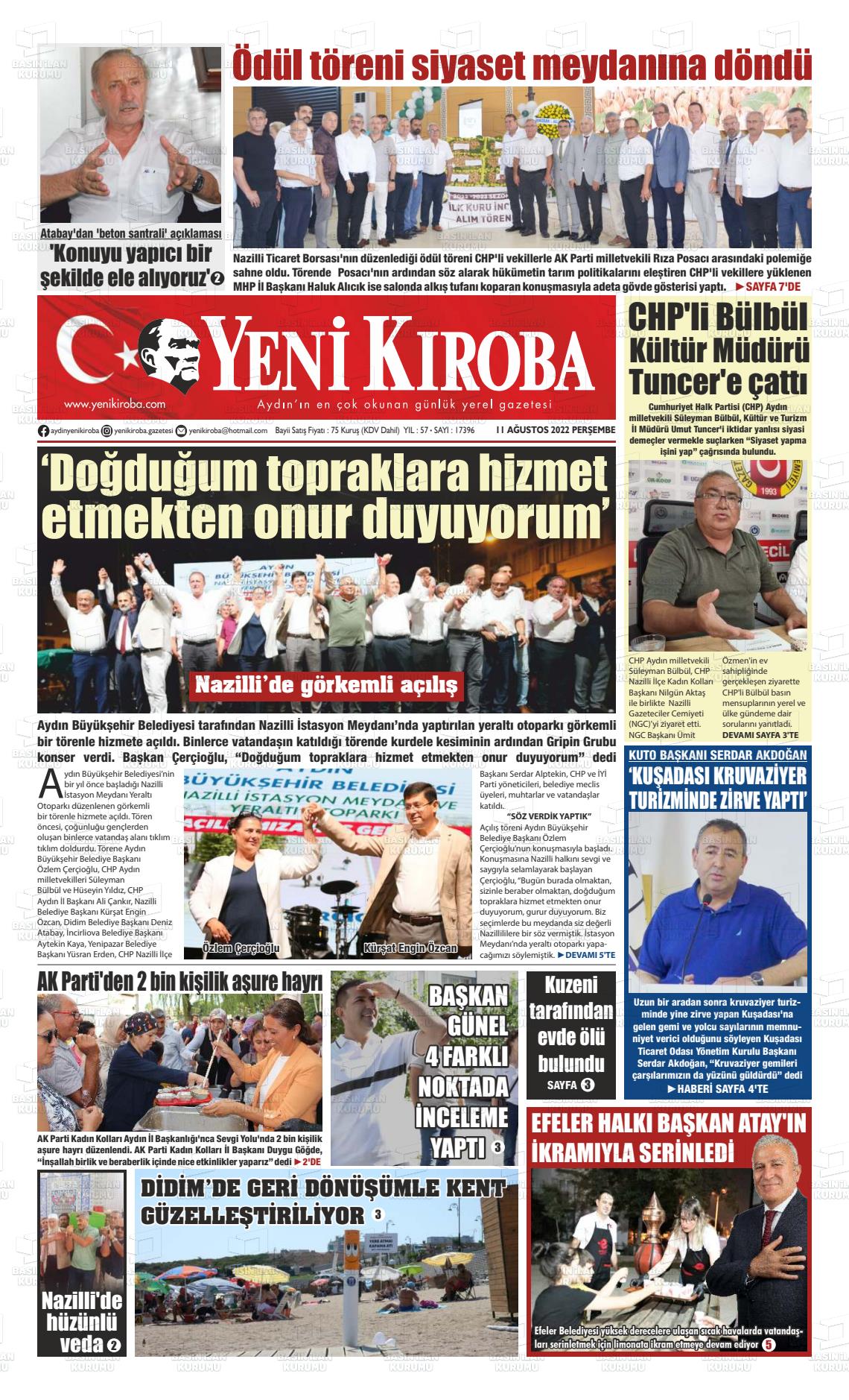 11 Ağustos 2022 Yeni Kıroba Gazete Manşeti
