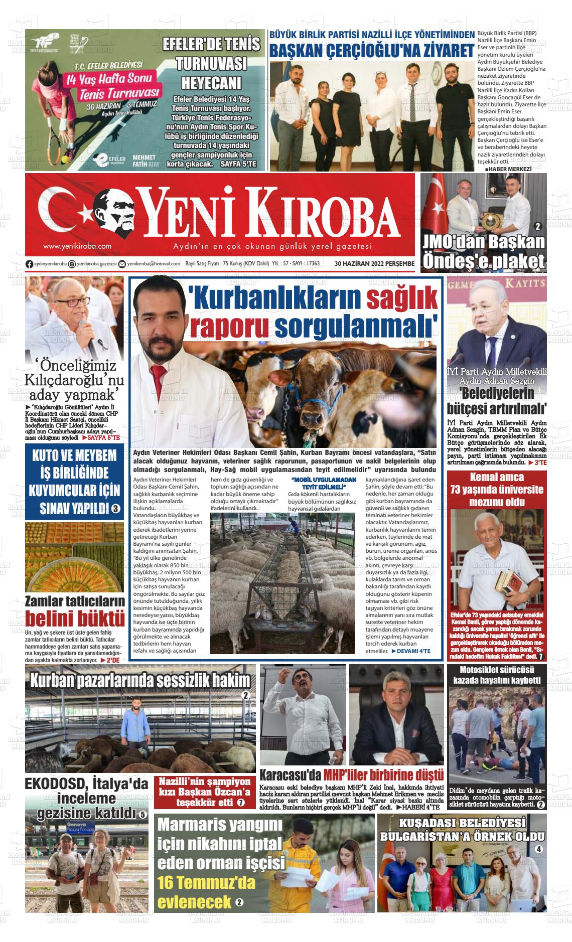 02 Temmuz 2022 Yeni Kıroba Gazete Manşeti
