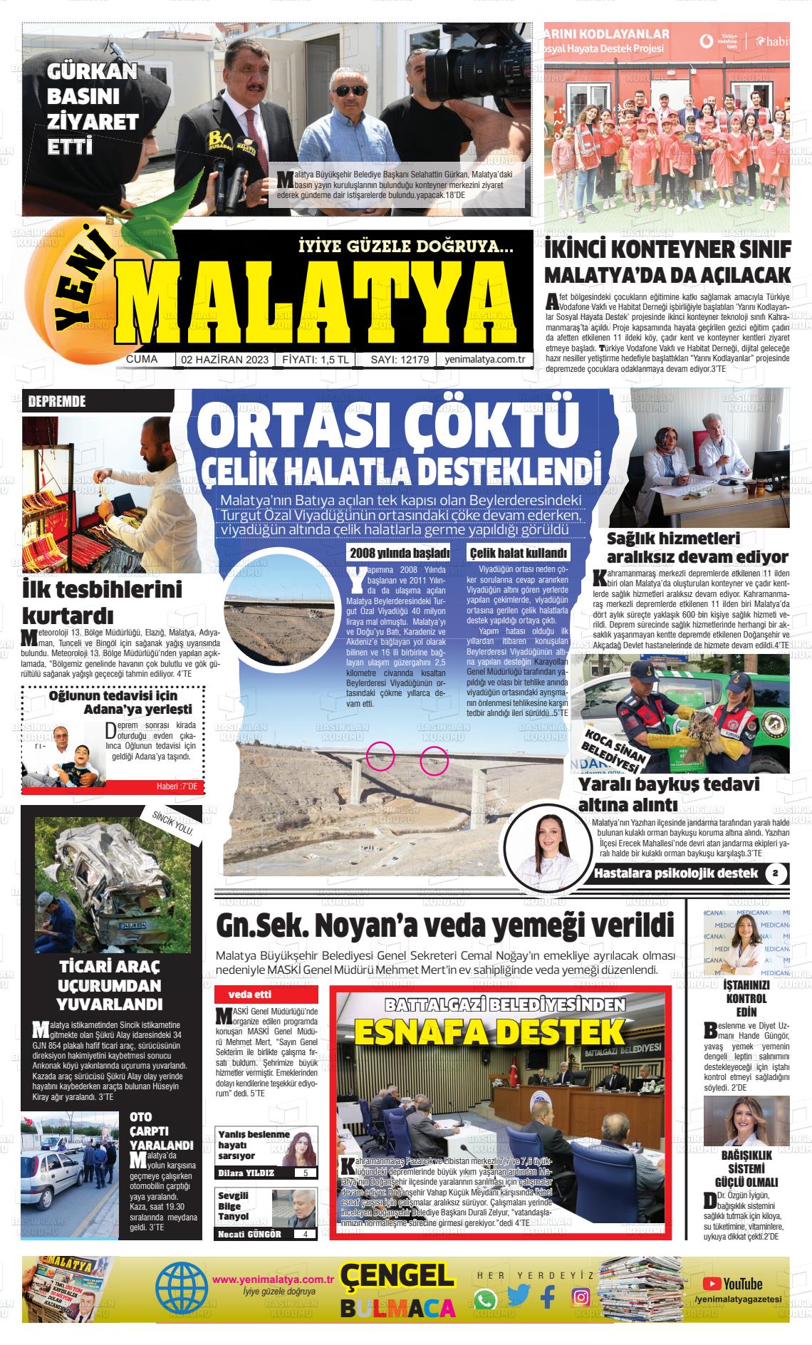 02 Haziran 2023 Yeni Malatya Gazete Manşeti
