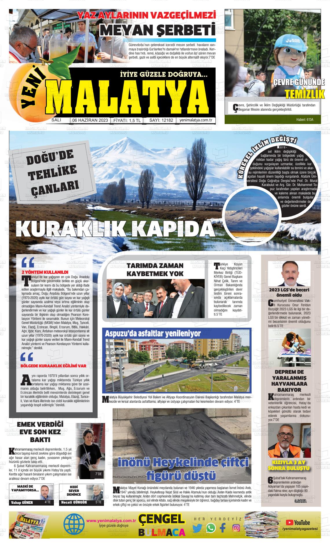 06 Haziran 2023 Yeni Malatya Gazete Manşeti