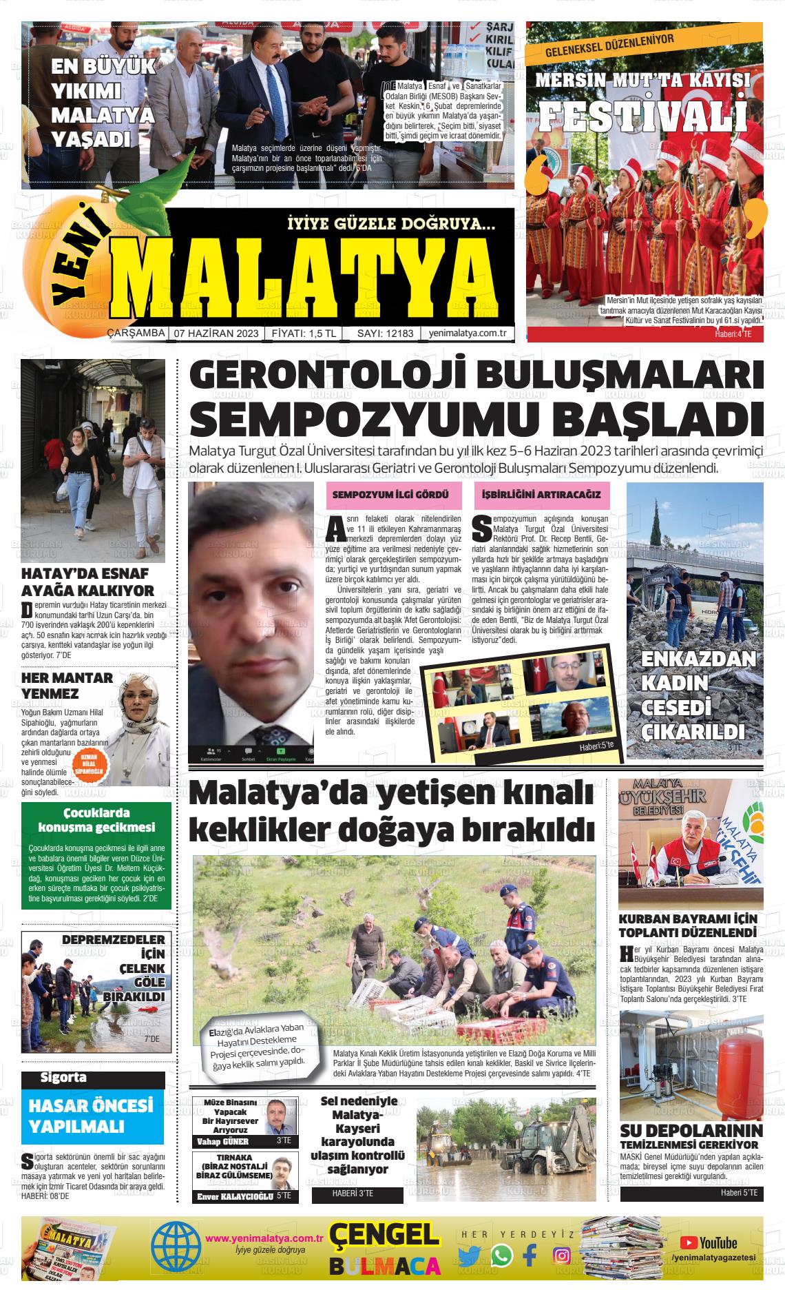 07 Haziran 2023 Yeni Malatya Gazete Manşeti